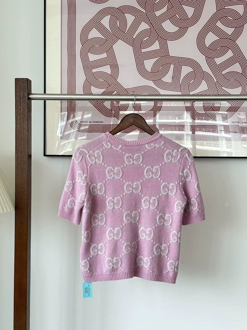 Gucci Gucci Pink logo full printed wool round neck short sleeves Size XS / US 0-2 / IT 36-38 - 2 Thumbnail