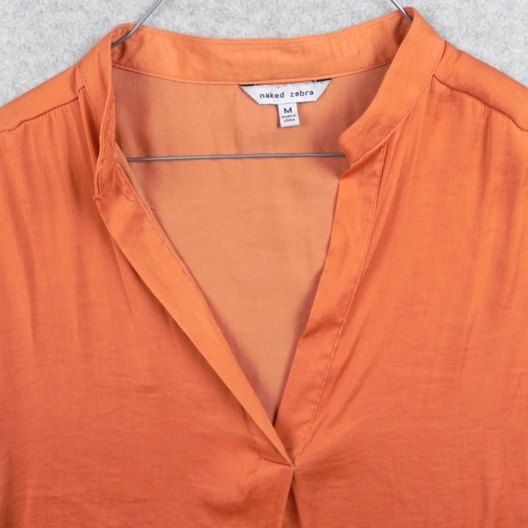 Vintage Naked Zebra Blouse Womens Medium Pleated V-Neck Sheer Orange Short Sleeve Top Size M / US 6-8 / IT 42-44 - 2 Thumbnail