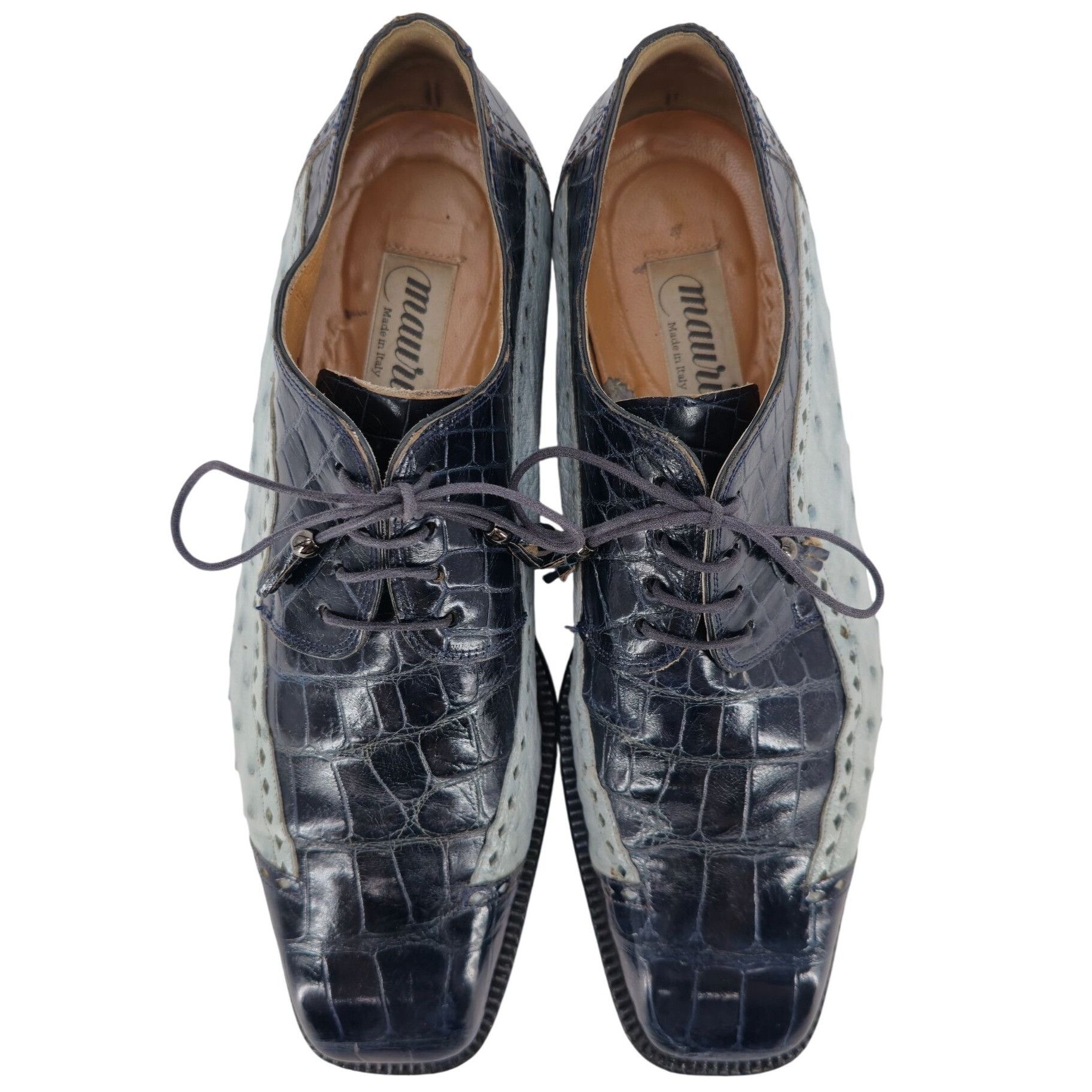 Mauri Vintage Mauri Exotic Alligator Ostrich Navy Blue Dress Shoes Size US 12 / EU 45 - 11 Thumbnail