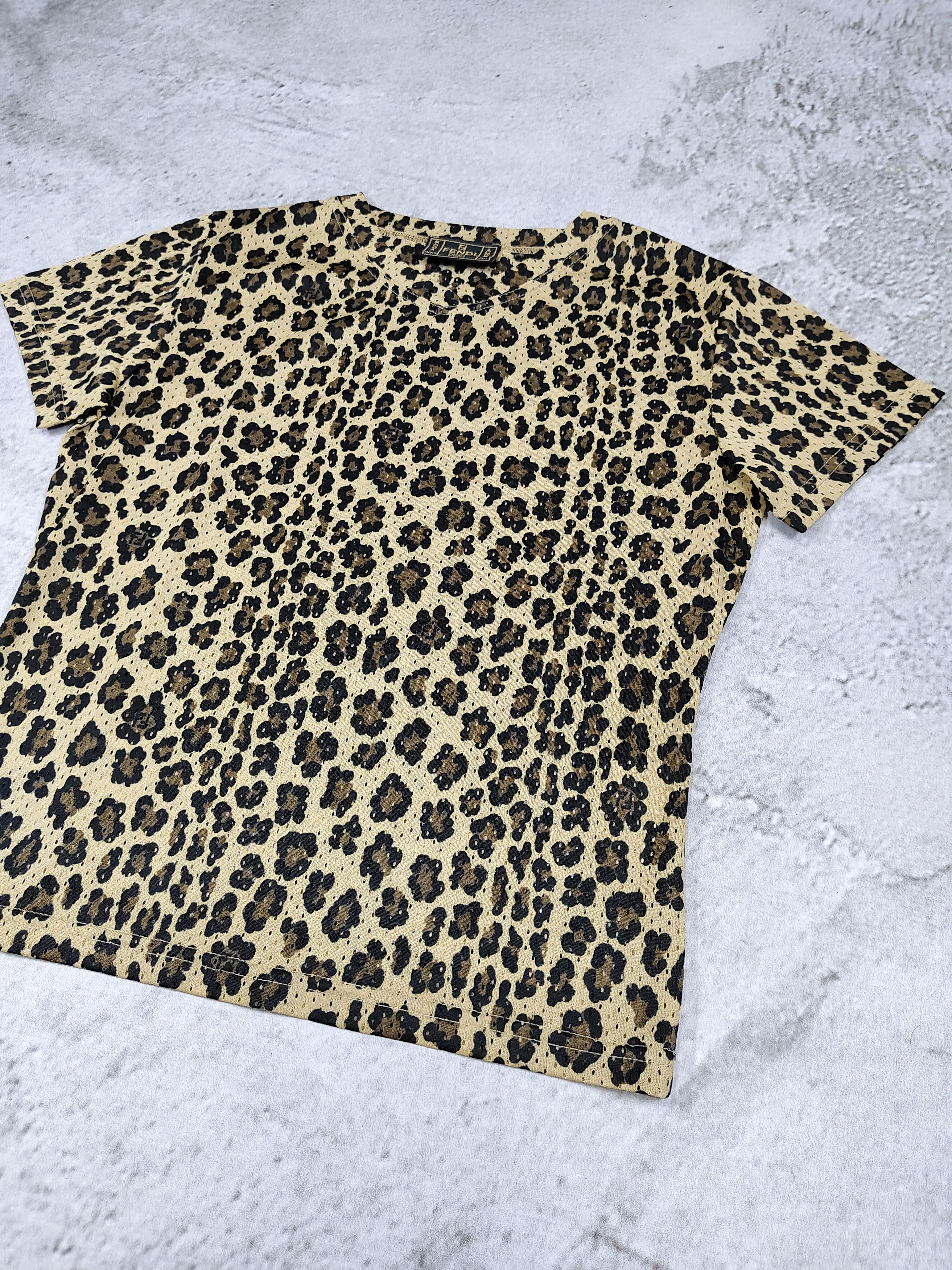 Fendi 90s FENDI🔥Glam Rock Leopard Print Micro Perforated Top Size M / US 6-8 / IT 42-44 - 2 Thumbnail