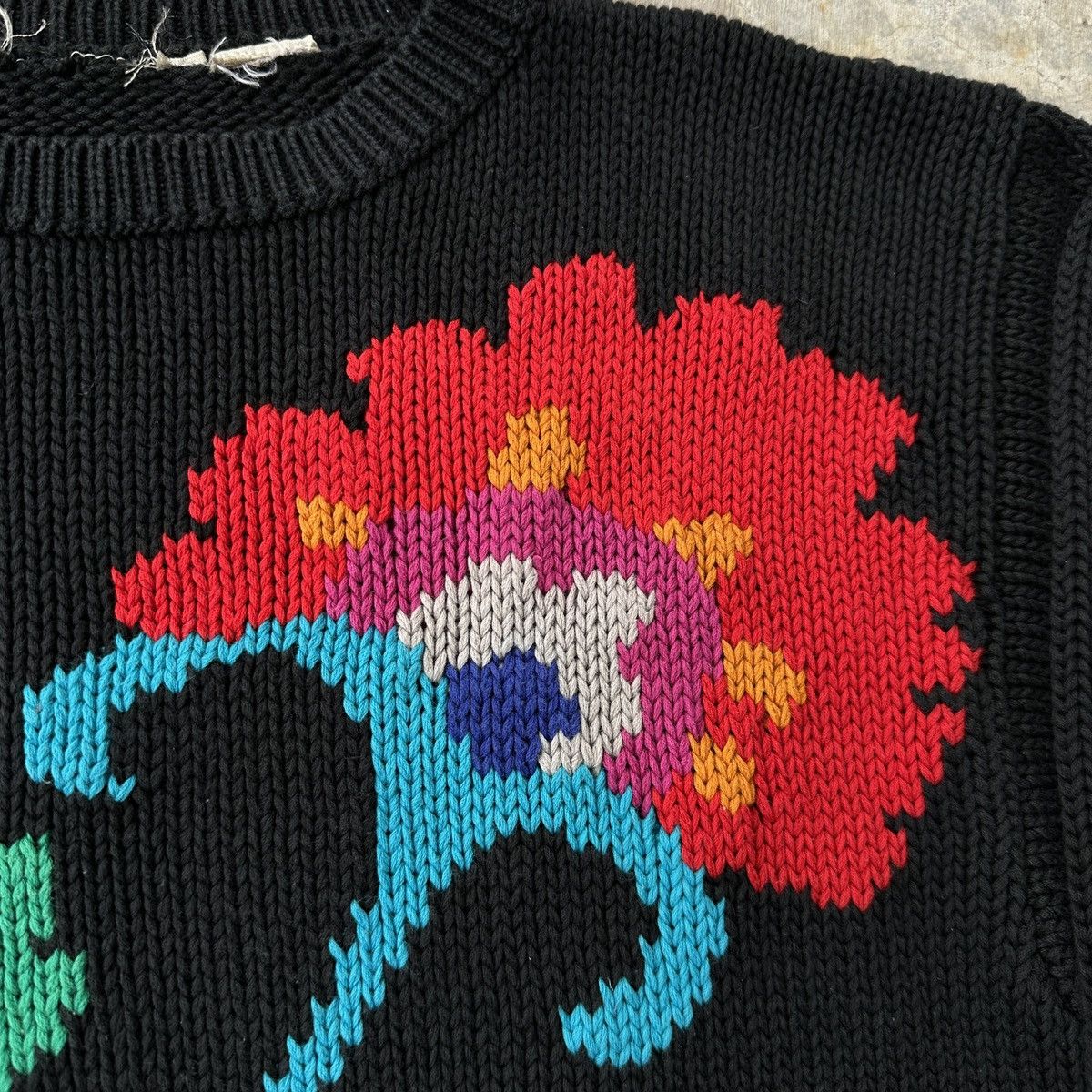 Hysteric Glamour × Vintage 80s Black Flower Floral Knitted sweater jumper y2k Size US M / EU 48-50 / 2 - 6 Thumbnail
