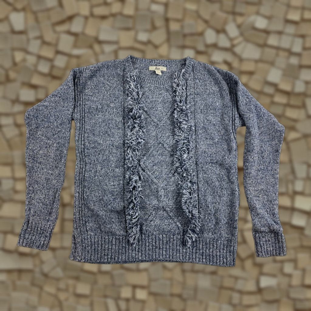 Vintage Bass Sweater Women’s Size M Navy Blue Pullover Cable Knit Fringe Front Details Size M / US 6-8 / IT 42-44 - 1 Thumbnail