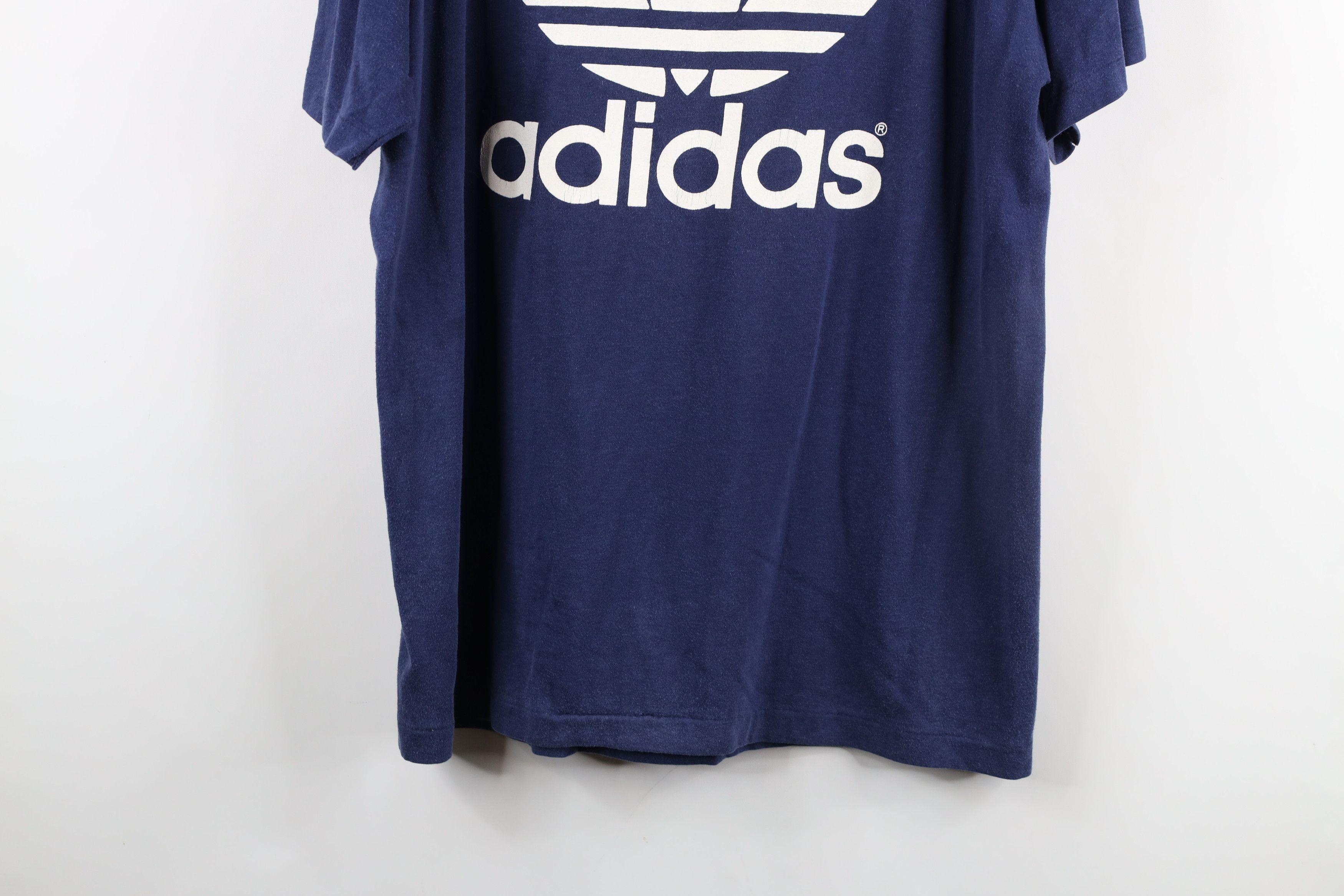 Adidas × Vintage Vintage 70s Adidas Spell Big Logo Trefoil T-Shirt Blue USA Size US L / EU 52-54 / 3 - 15 Thumbnail