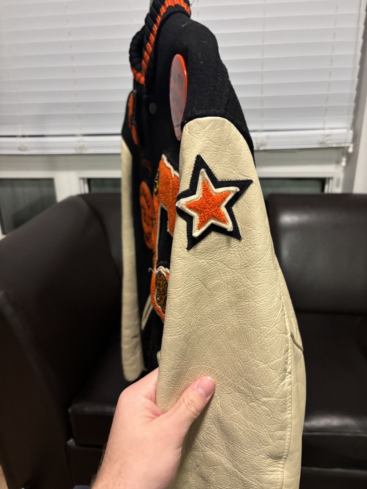 Vintage Vintage 60-70s black and orange varsity jacket w/patches Size US L / EU 52-54 / 3 - 4 Thumbnail