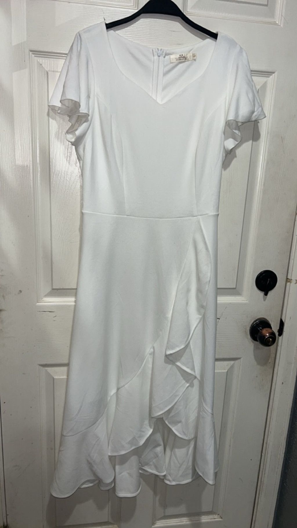 Homage Women's HOMRA White Ruffle Midi Dress L Size L / US 10 / IT 46 - 6 Thumbnail