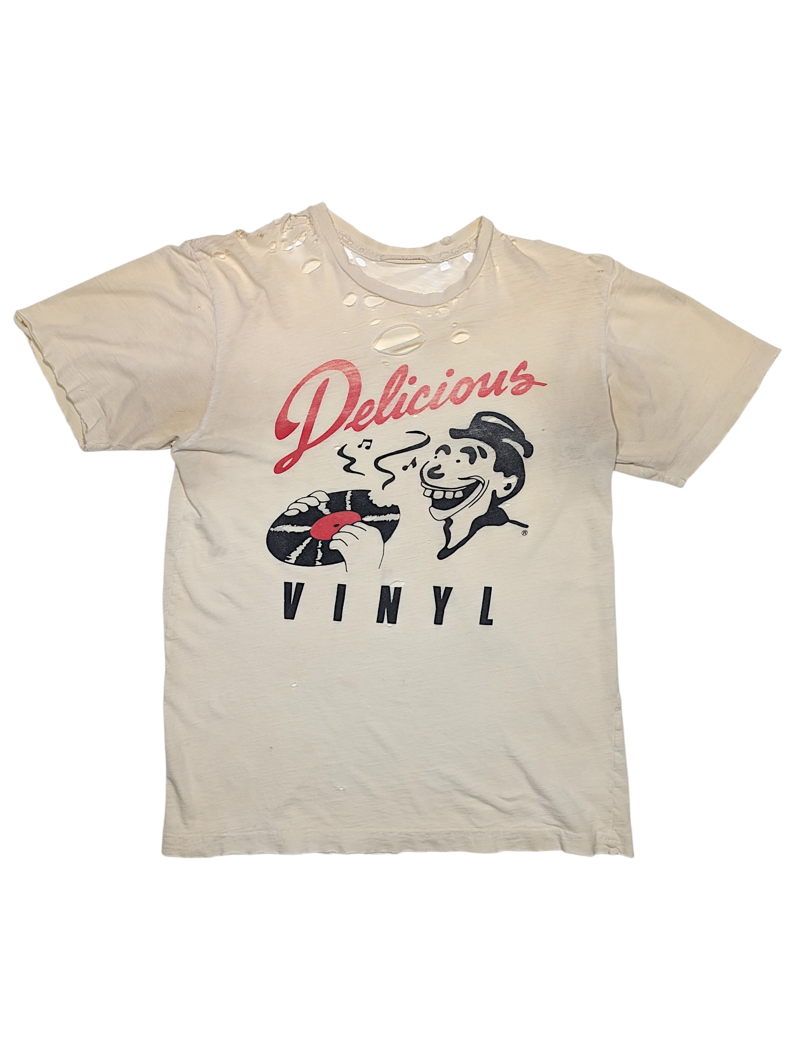 Vintage 80s Original Delicious Vinyl Logo Thrashed Band Promo Shirt Size US M / EU 48-50 / 2 - 1 Thumbnail