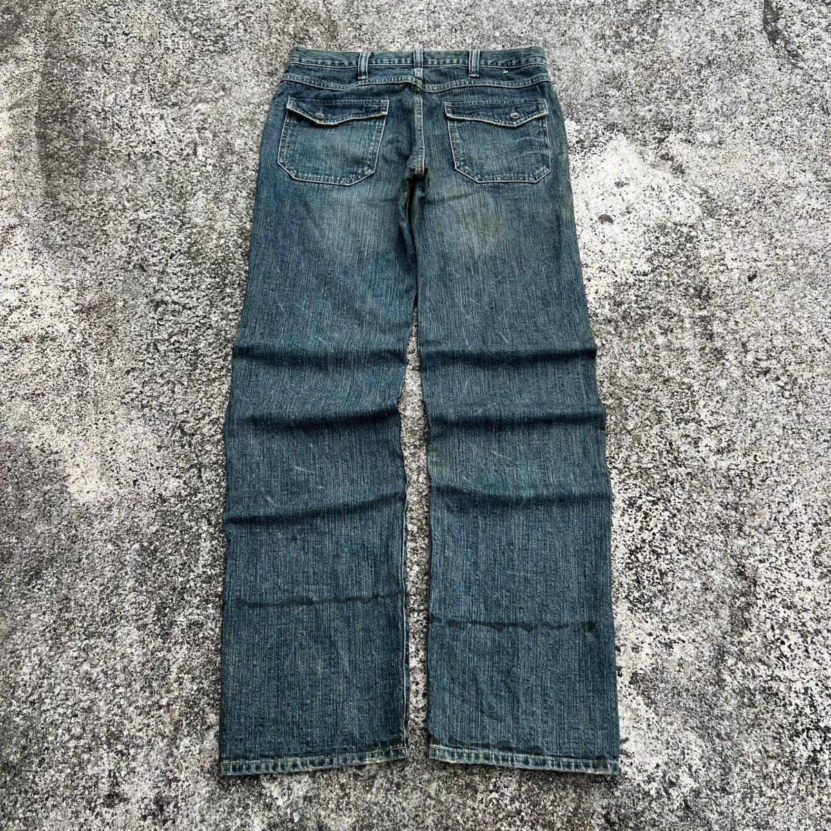 Japanese Brand “RARE” VINTAGE FADED BLUE JEANS WITH RARE ANGLED POCKETS Size US 33 - 13 Thumbnail