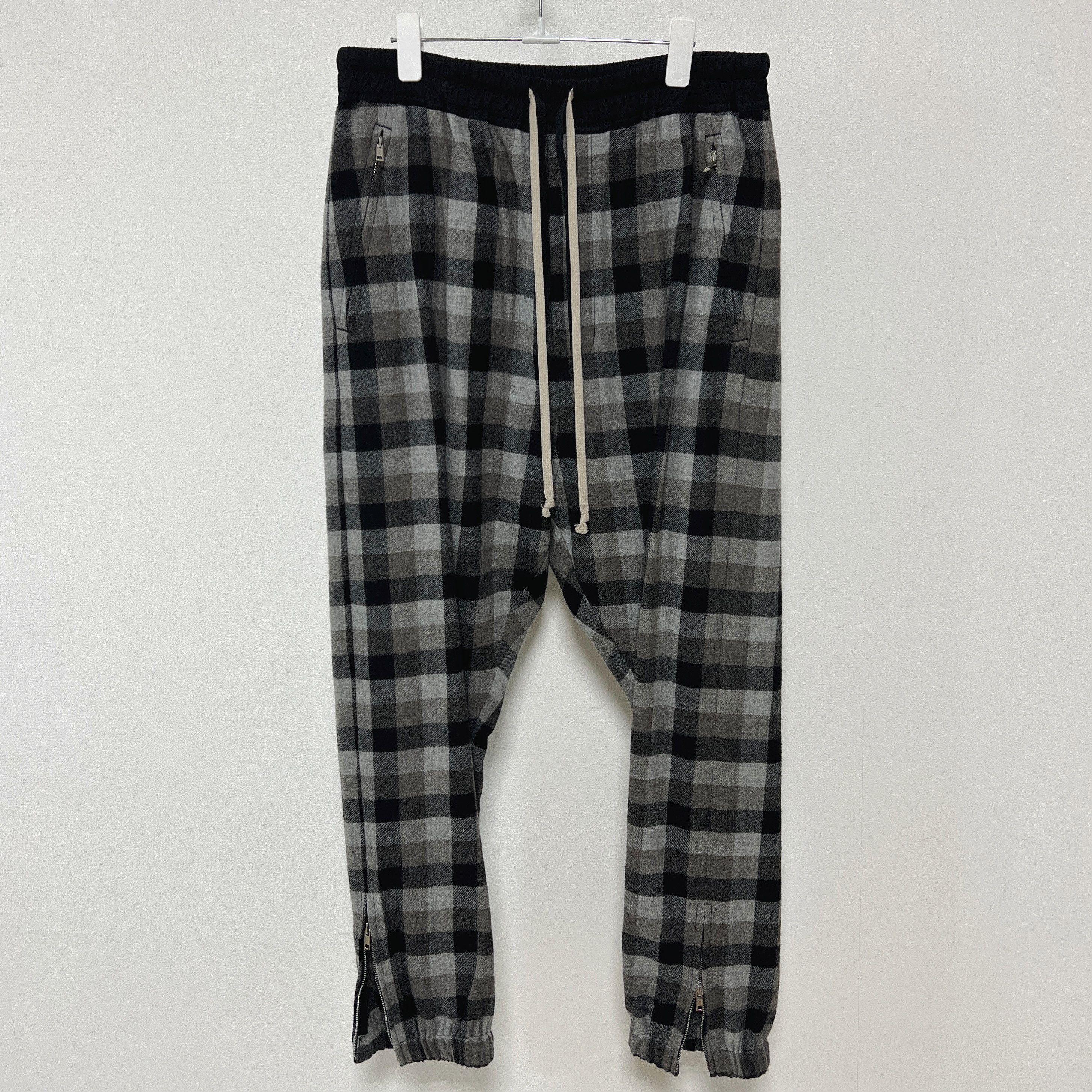 Rick Owens Rick Owens FW19 "LARRY" Drawstring Black Plaid Track Pants Size US 34 / EU 50 - 1 Thumbnail