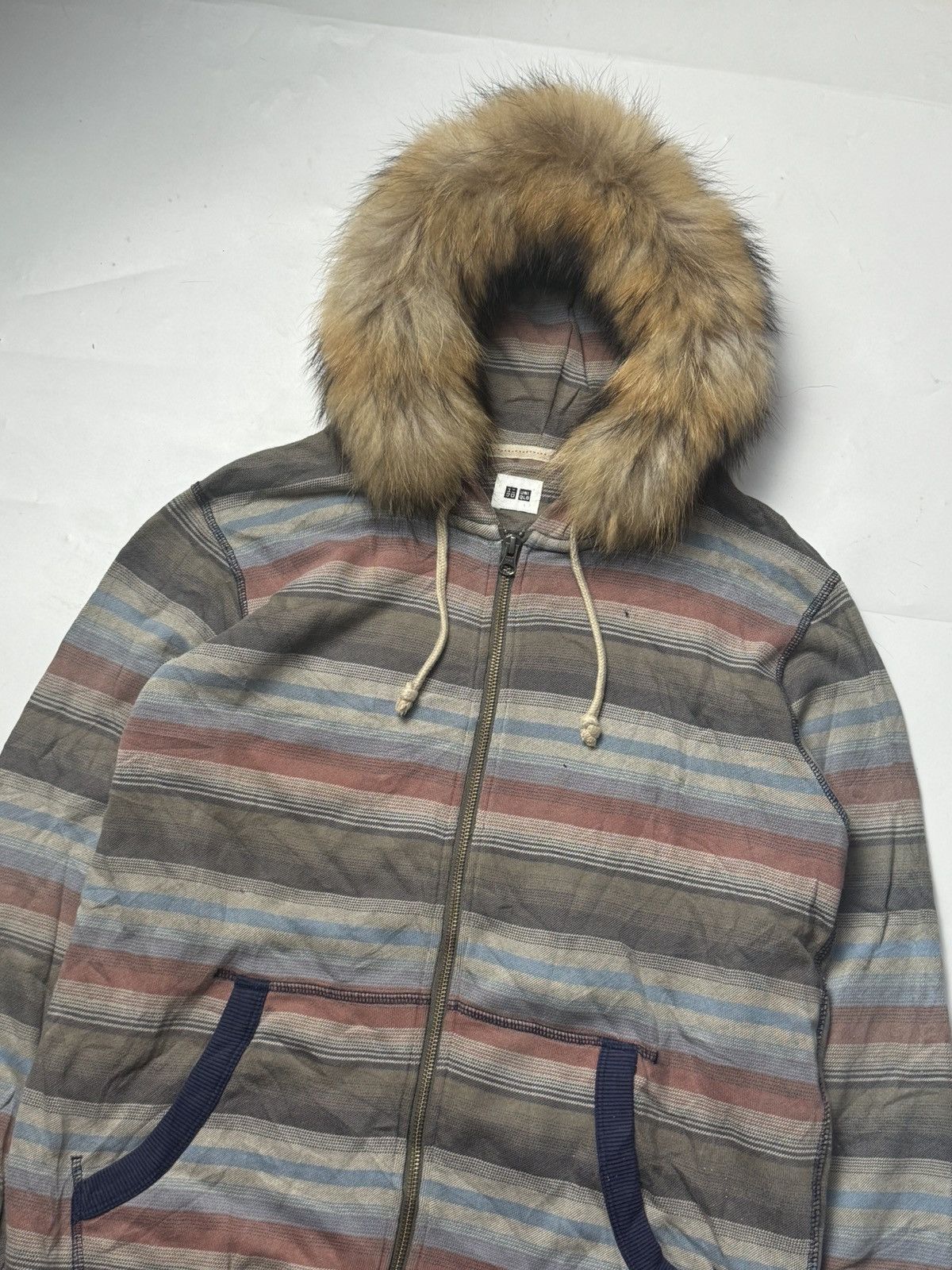 If Six Was Nine × Japanese Brand × Le Grande Bleu (L.G.B.) Fur Hoodie Stripe Uniqlo Japanese Style Size US L / EU 52-54 / 3 - 1 Thumbnail