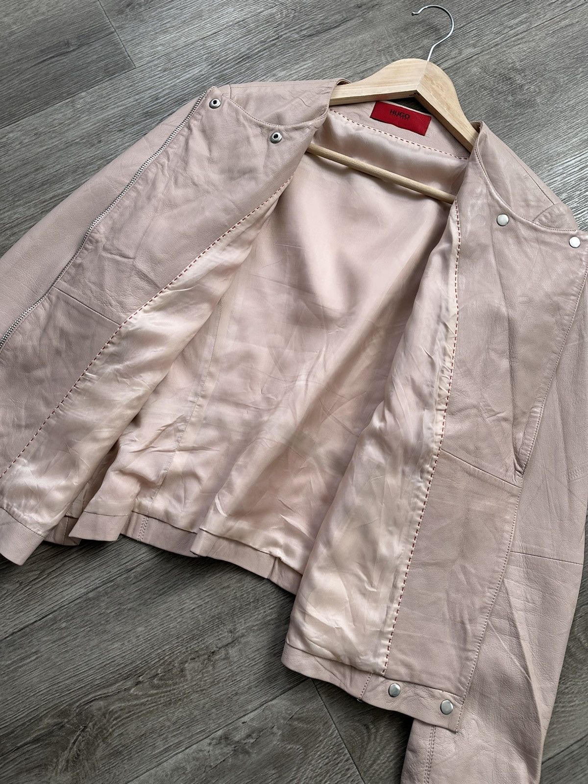 Hugo × Hugo Boss 🫧HUGO LEATHER JACKET Ladies Biker Size L / US 10 / IT 46 - 10 Thumbnail