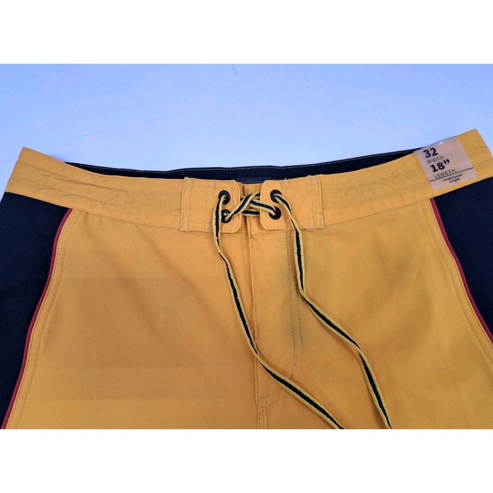 Vintage NWT Jacks Surfboards California Men Board Shorts 32/18" Yellow/Blk Solid Beach Pattern Mens Bottoms Size US 32 / EU 48 - 2 Thumbnail