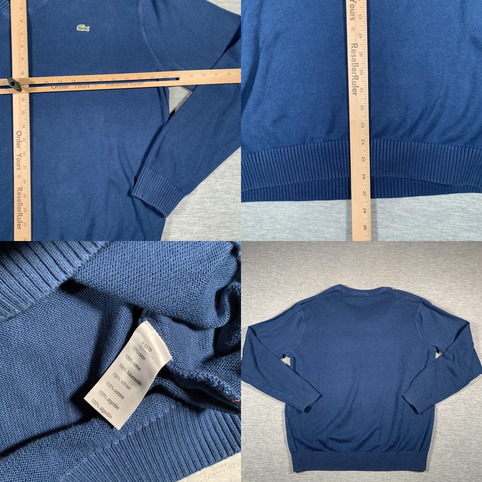 Lacoste Lacoste Sweater Pullover Mens XL Blue V-Neck 100% Cotton Croc Logo Knit Solid Long Sleeve Size US XL / EU 56 / 4 - 8 Thumbnail