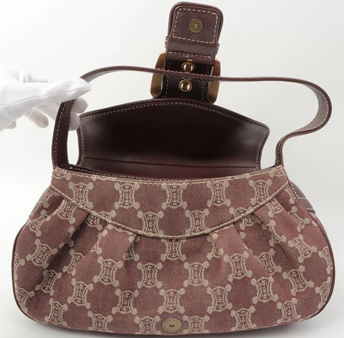 Celine Celine Macadam Pattern Logo Buckle Top Handle Bag Bordeaux Size ONE SIZE - 8 Thumbnail