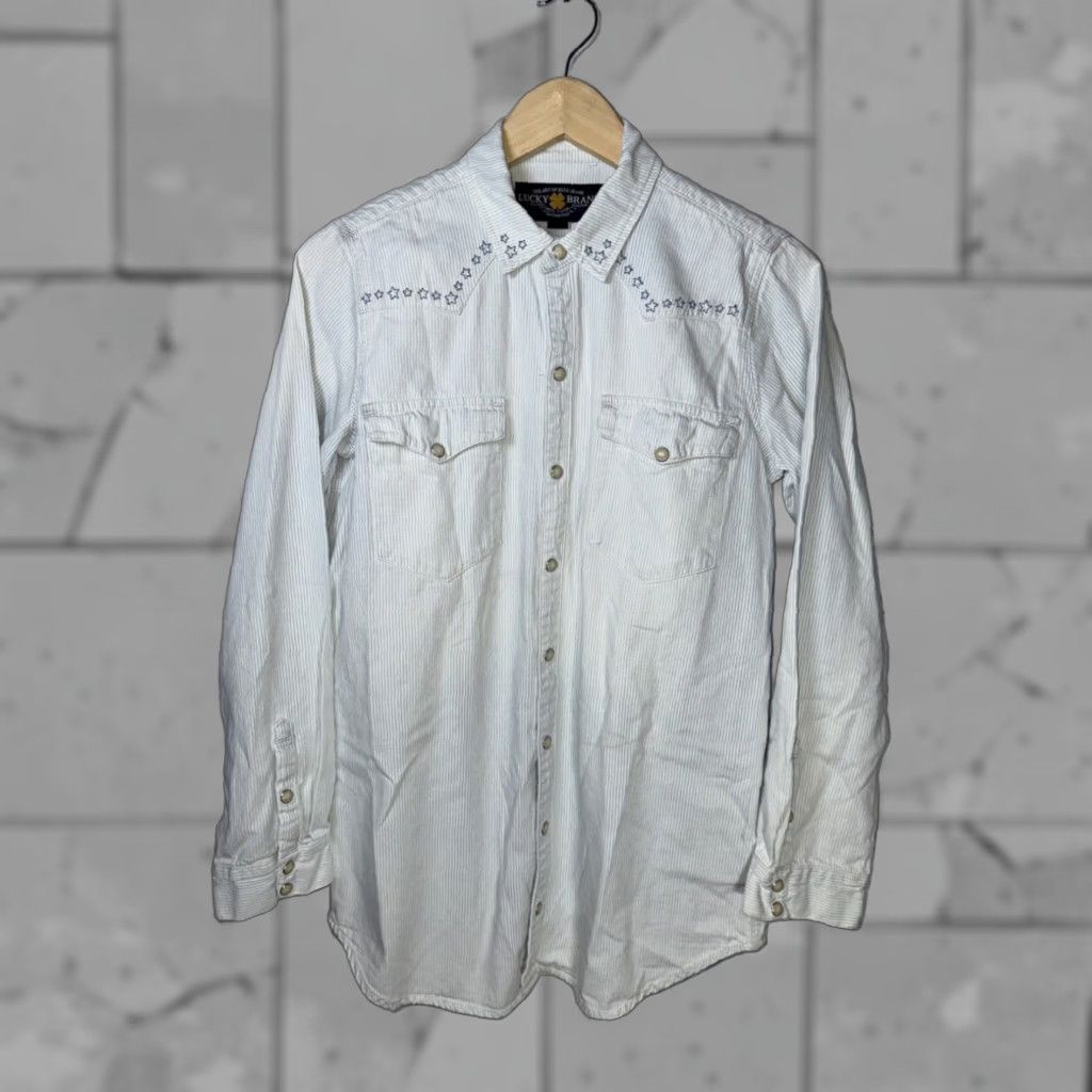 Lucky Brand VINTAGE Lucky Brand Western Blue Stripe Button Up Shirt Womens XS Size XS / US 0-2 / IT 36-38 - 1 Thumbnail