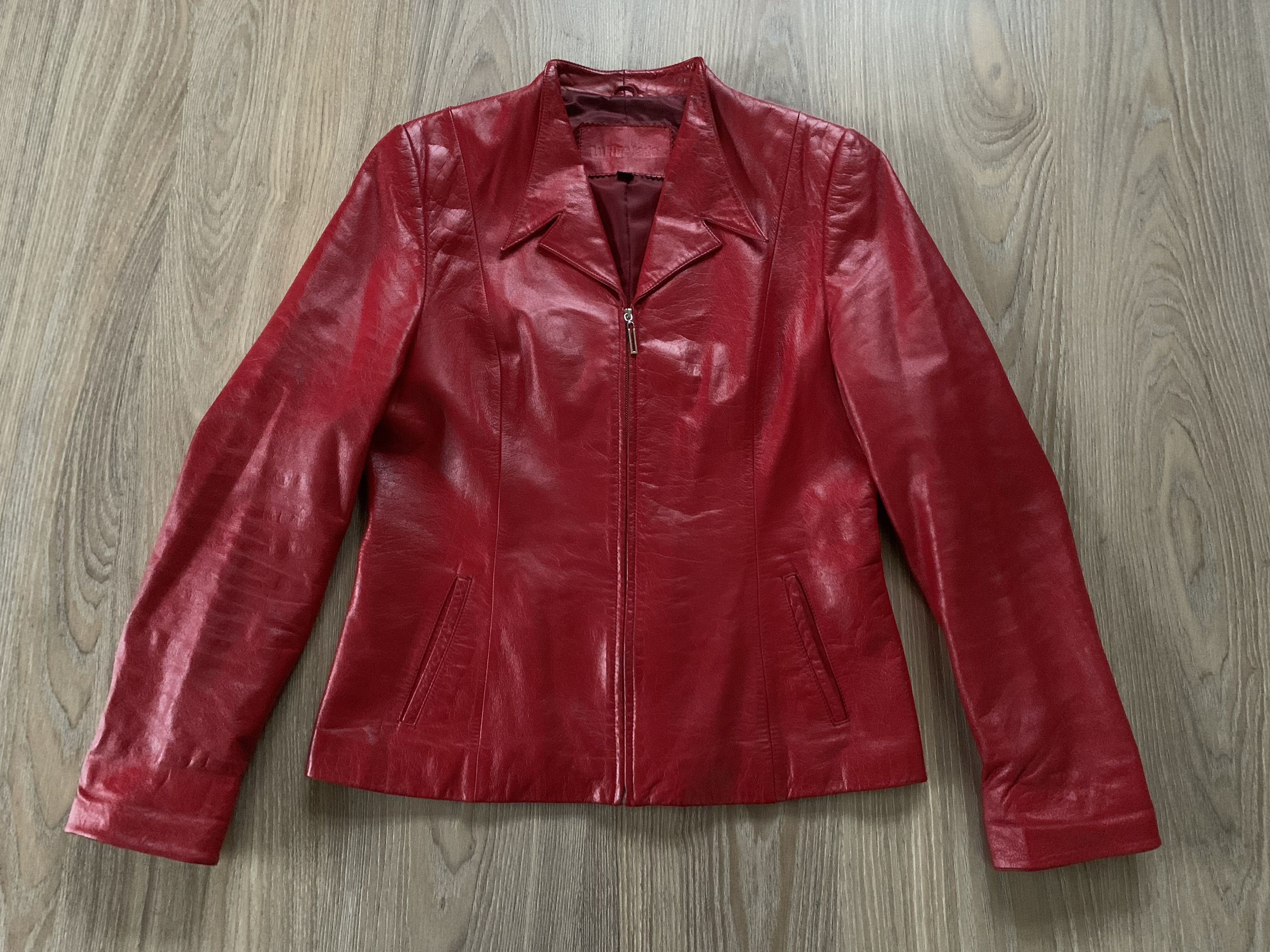 Other Lu Fin Jade Women’s Vintage Red Leather Jacket Size L / US 10 / IT 46 - 2 Thumbnail
