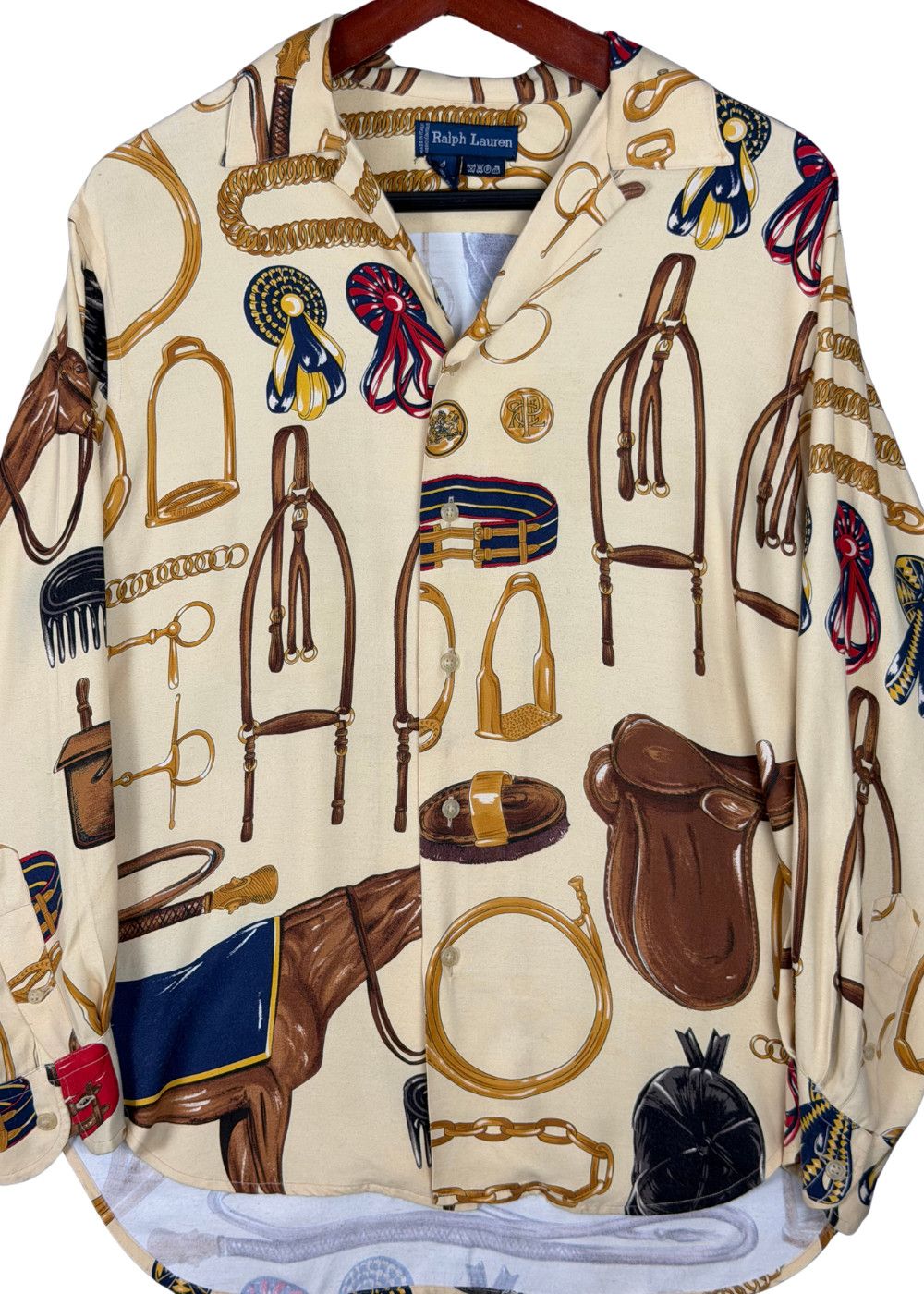 VTG RL Collection Equestrian Print Viscose Shirt image 5