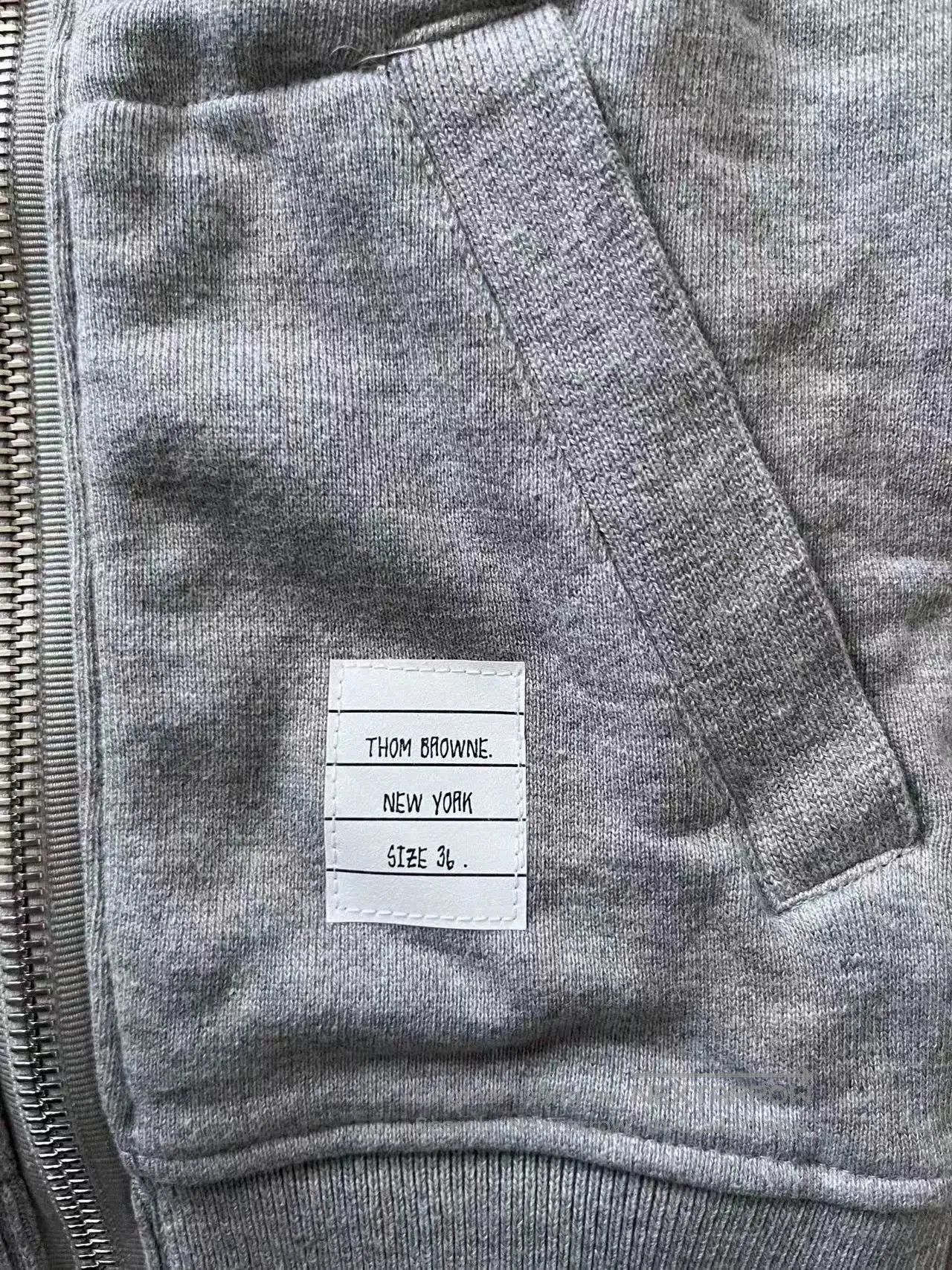 Thom Browne THOM BROWNE Gray Striped Zip Hoodie. Size US XS / EU 42 / 0 - 3 Thumbnail