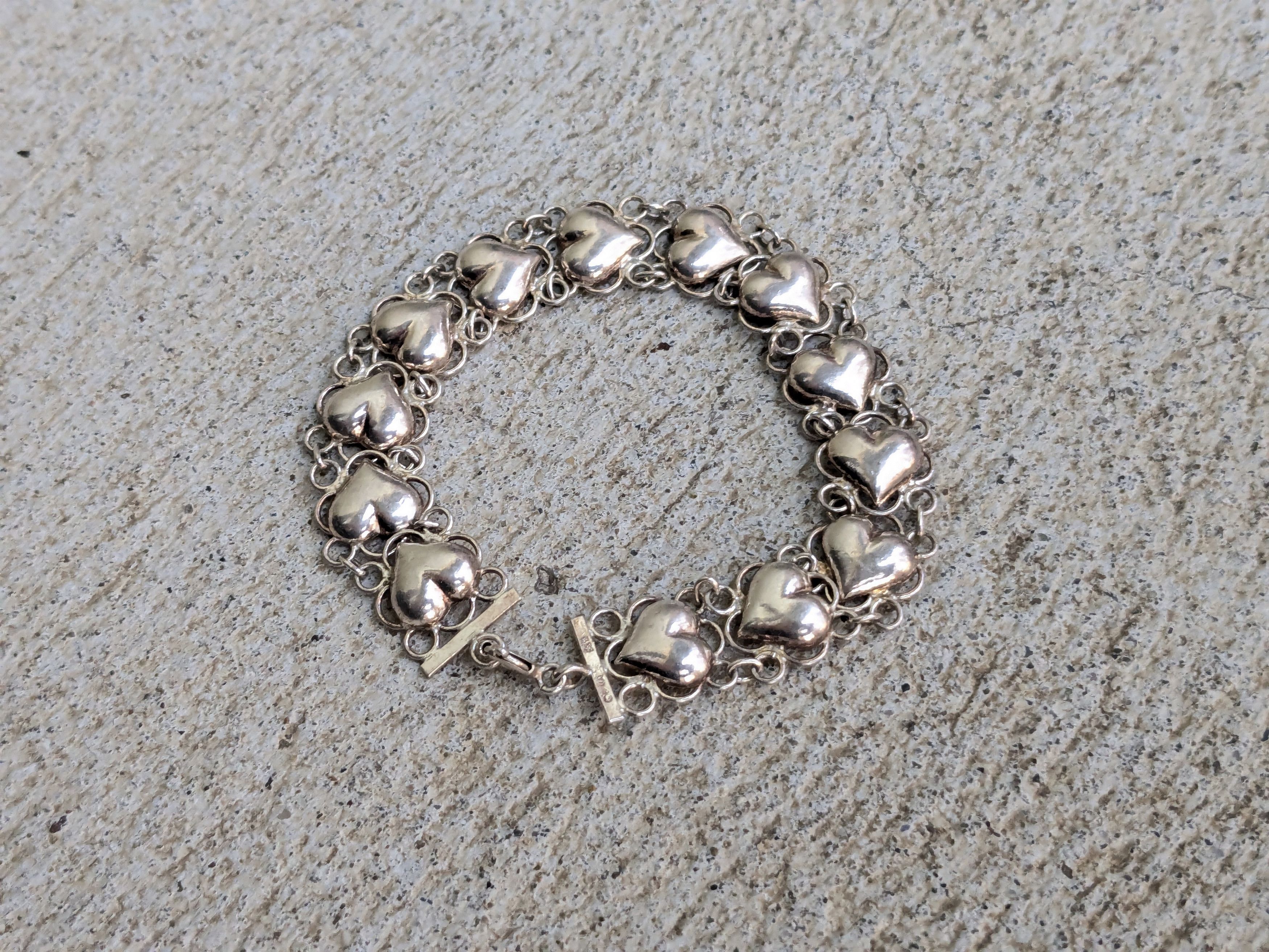 Vintage Vintage Sterling Silver Bracelet 7" Heart Link Chain Size ONE SIZE - 2 Thumbnail