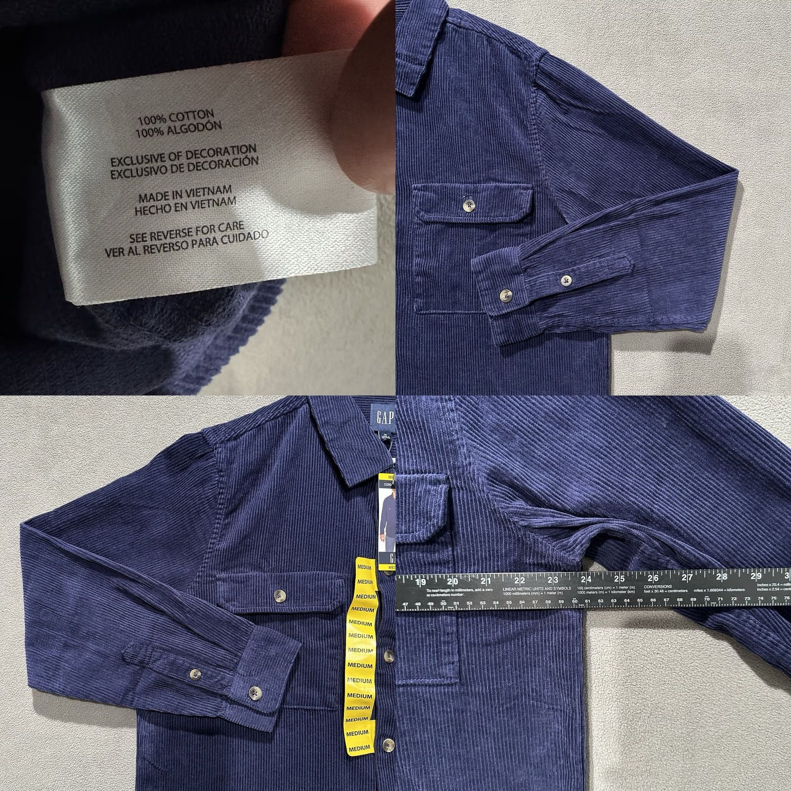 Gap Gap Shirt Mens Medium Navy Blue Corduroy Long Sleeve Button Up NWT Size US M / EU 48-50 / 2 - 8 Thumbnail
