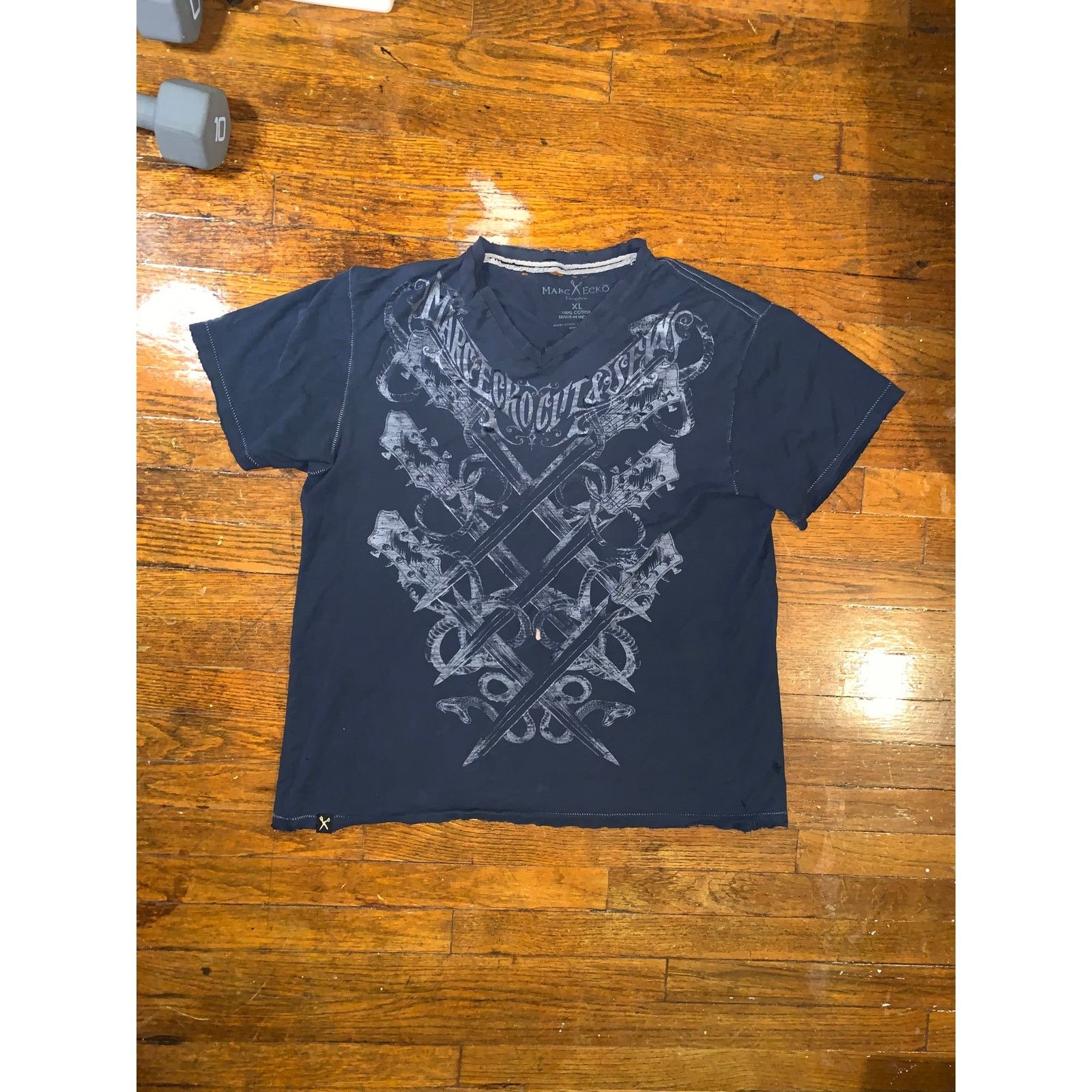 Marc Ecko × Vintage Marc Ecko Cut Sew T Shirt XL Navy Distressed Y2K V Neck Size US XL / EU 56 / 4 - 8 Thumbnail