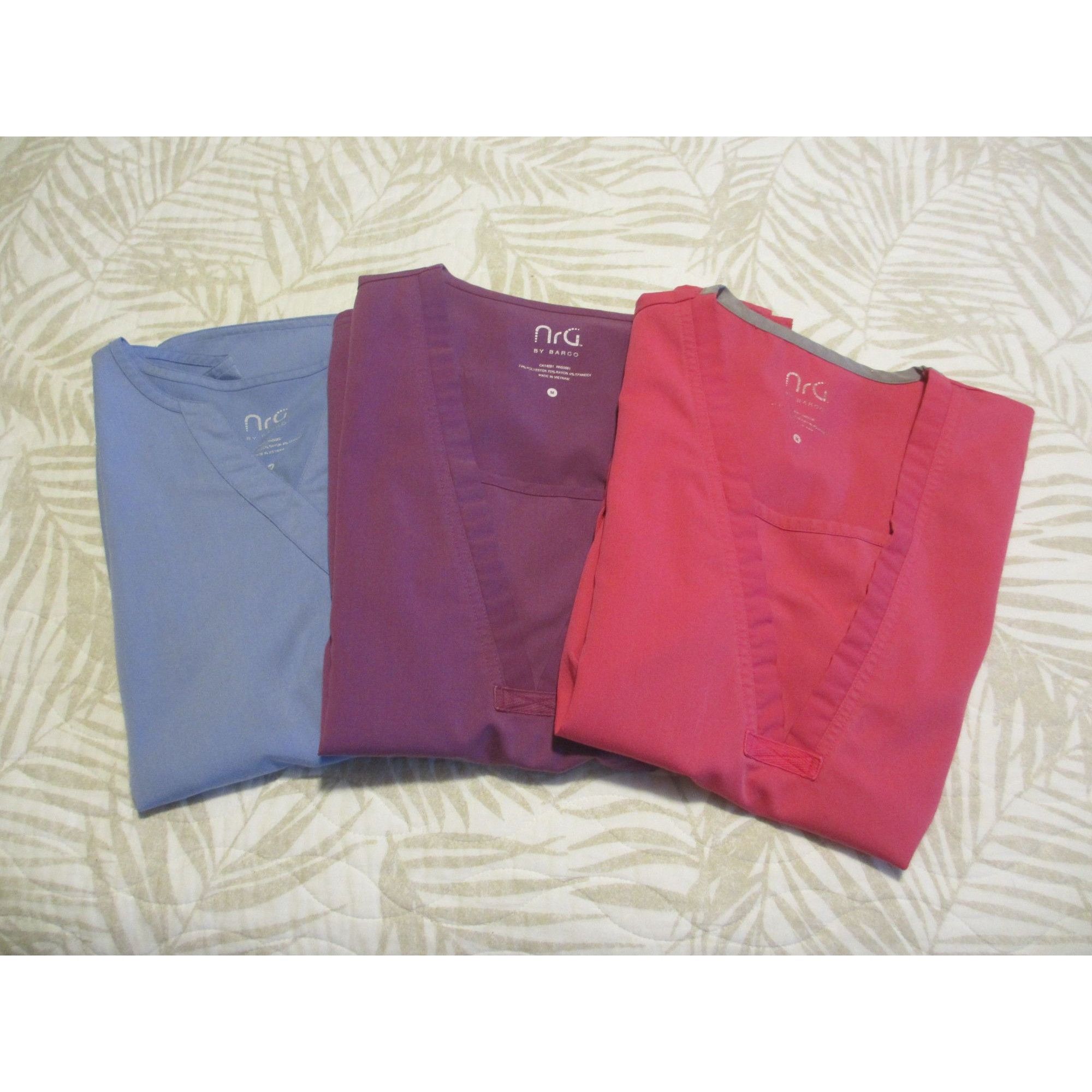 Other Lot of 3 NRG By Barco Womens Scrub Tops Assorted Colors V-Ne Size M / US 6-8 / IT 42-44 - 2 Thumbnail