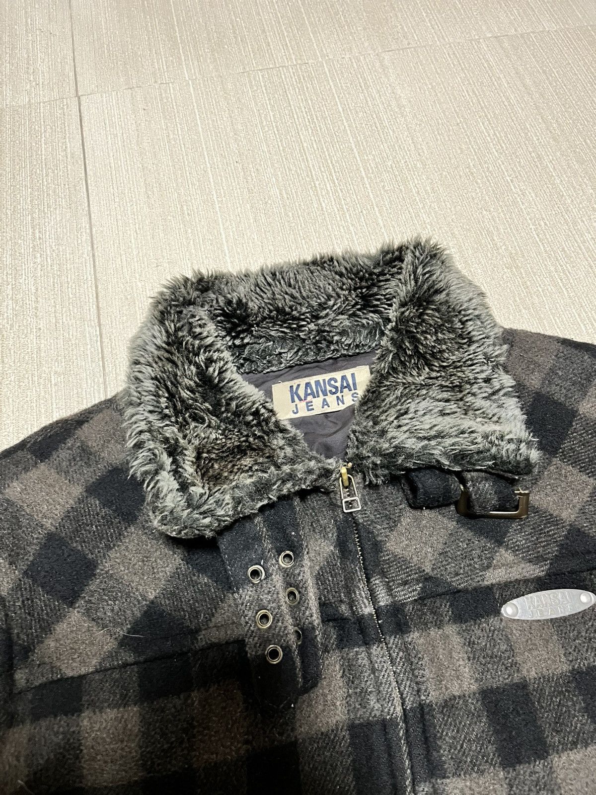 Kansai Yamamoto Vintage Kansai Yamamoto Fur Collared Plaid Jacket Size US M / EU 48-50 / 2 - 3 Thumbnail