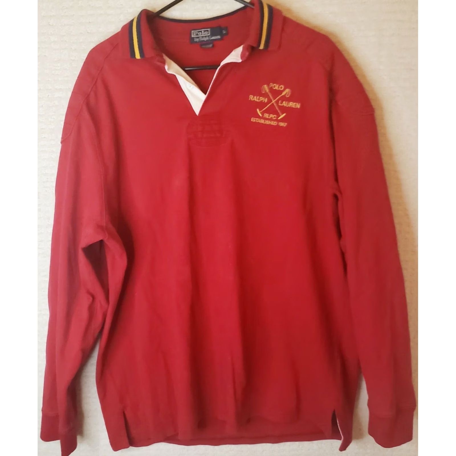 Polo Ralph Lauren Ralph Lauren Polo Shirt Mens L Red Long Sleeve Rugby Logo Embroidered Elbow Shoulder Pads Polo Shirt Red Mens L Size US L / EU 52-54 / 3 - 2 Thumbnail
