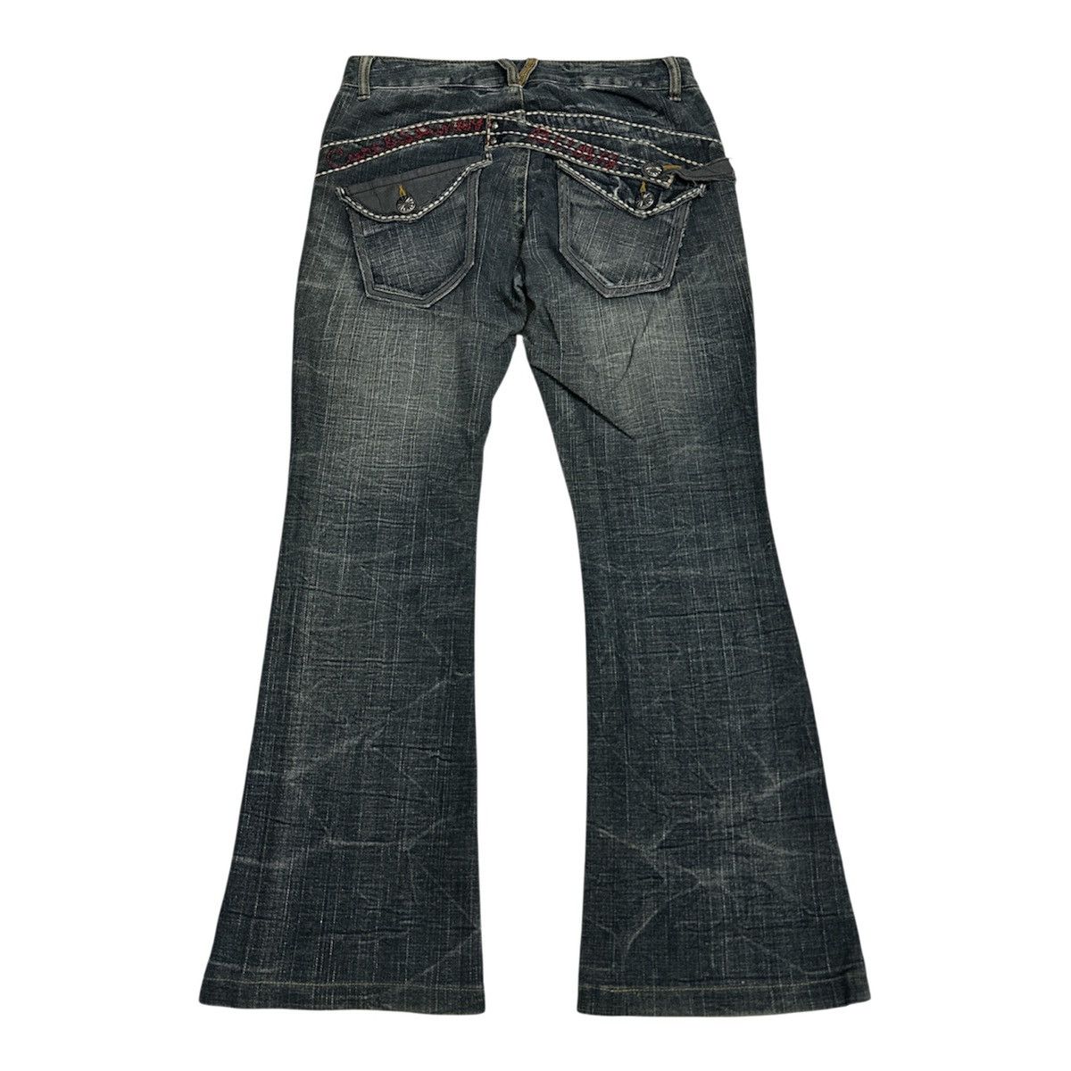 2000s Distressed BCBG Buckle Back Flare Jeans Y2K Goa Lgb