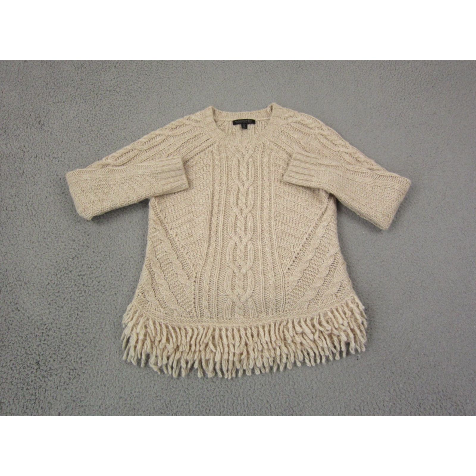Banana Republic Banana Republic Sweater Womens Petite Medium Beige Cable Knit Fringe Wool Alpaca Pullover Crew Neck Long Sleeve Size M / US 6-8 / IT 42-44 - 2 Thumbnail