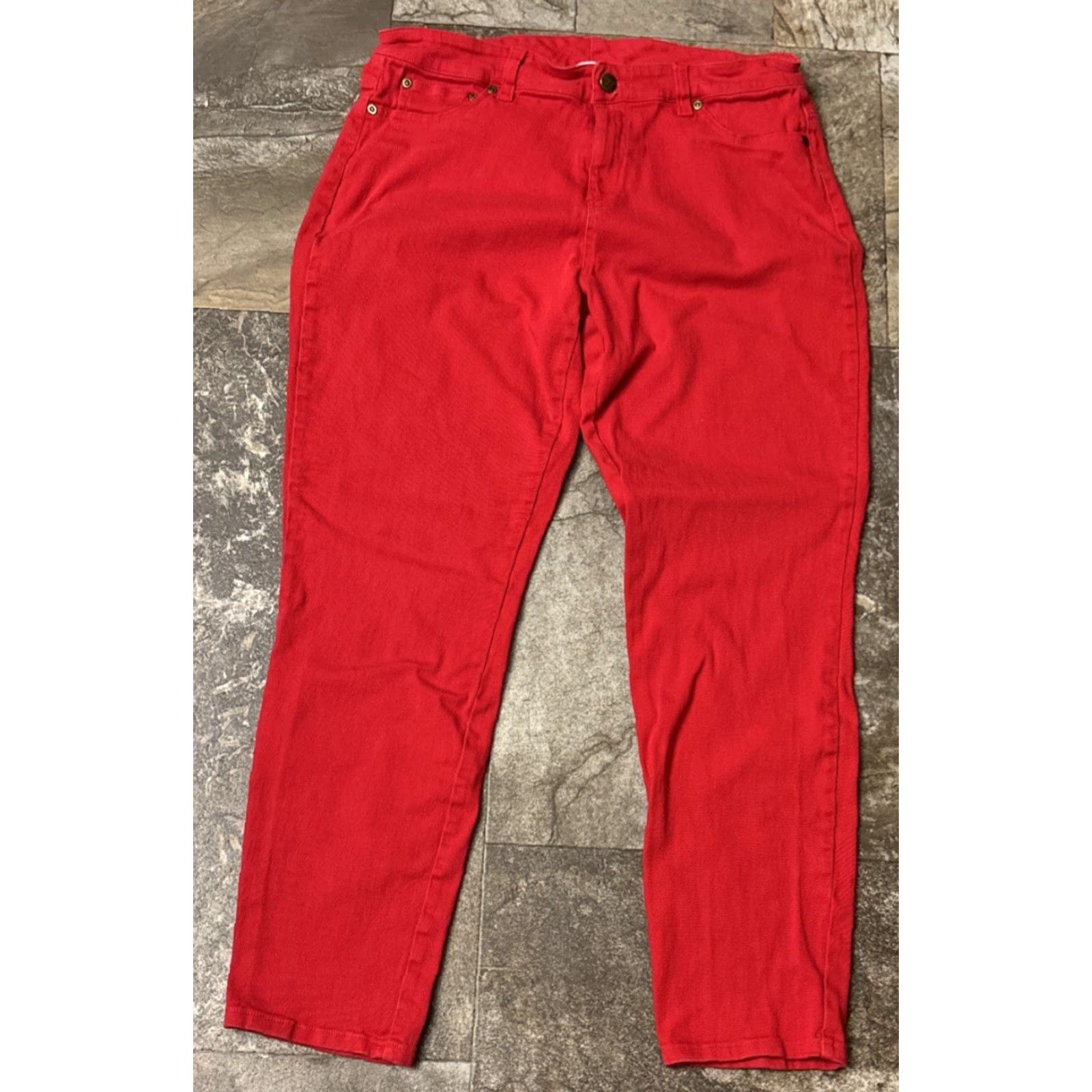 Boston Proper Boston Proper Red Jeans Skinny Cropped 27in Inseam Pants Stretch Pockets Womens 12 Regular Slim Size 34" / US 12 / IT 48 - 3 Thumbnail