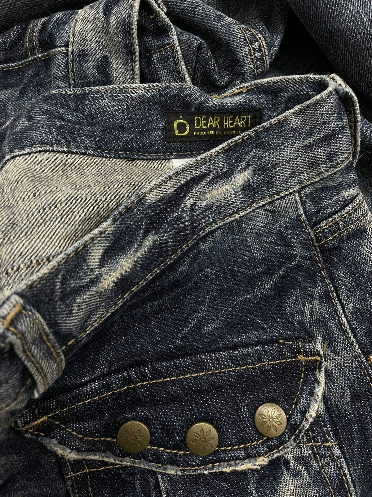 Japanese Brand Vintate 90s Japan Designer Dheart Blue Tribal Lowrise Denim Size US 31 - 17 Thumbnail