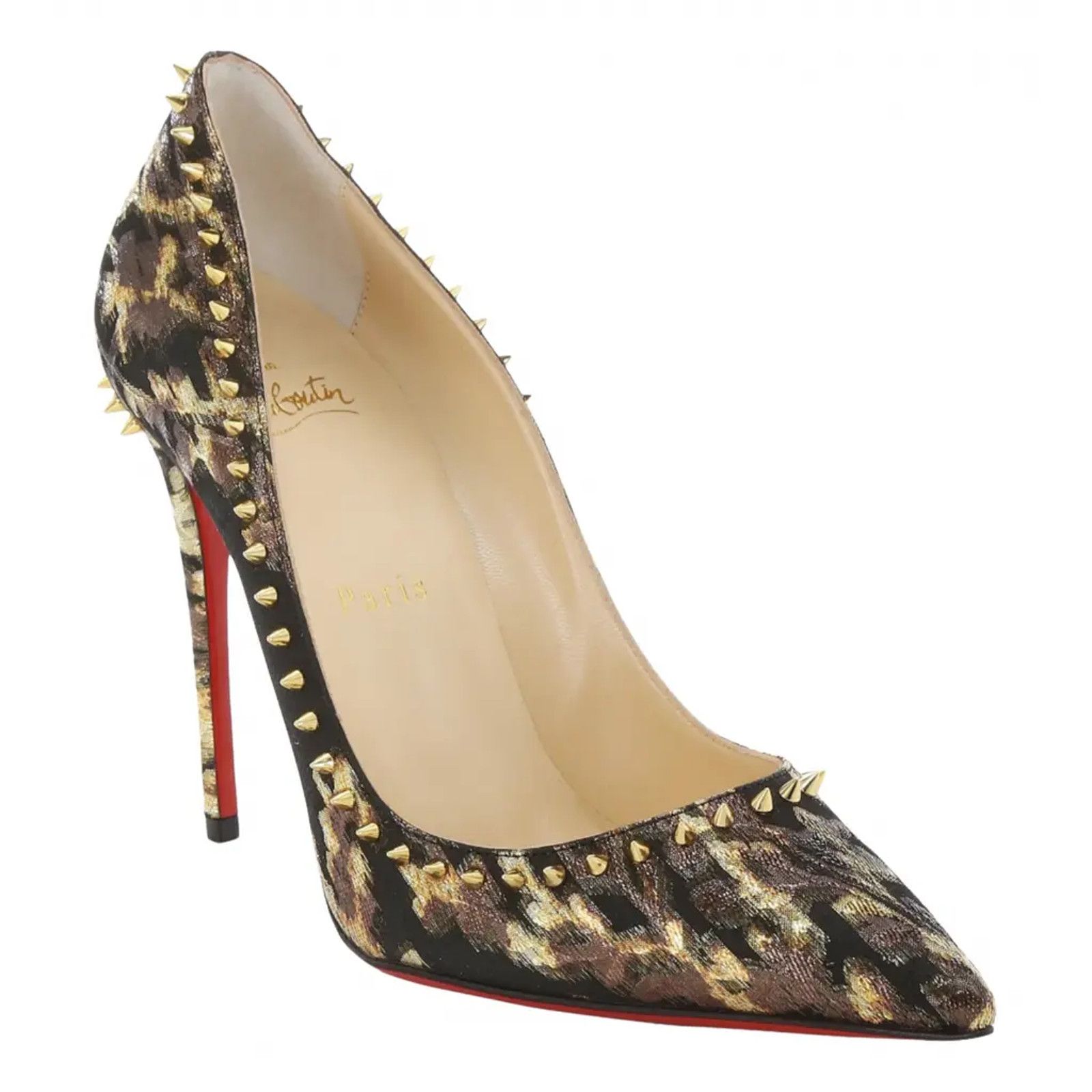 Christian Louboutin Christian Louboutin Anjalina 100 Lurex Tresor Black Gold Size US 7 / IT 37 - 3 Thumbnail