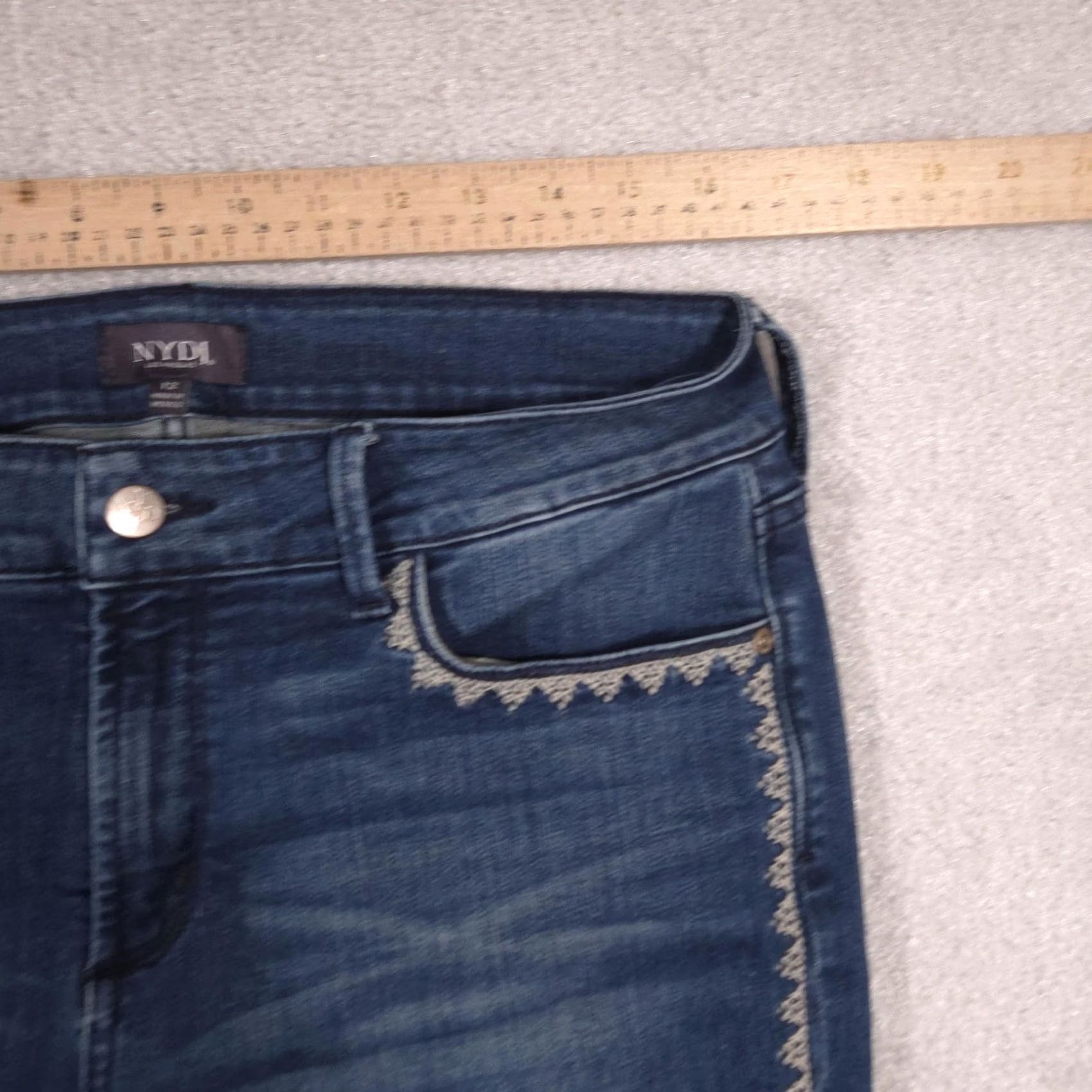 NYDJ NYDJ Alina Wide Cuff Ankle Jeans Womens 12 Blue Mid Rise Stretch Embroidered Size 34" / US 12 / IT 48 - 6 Thumbnail