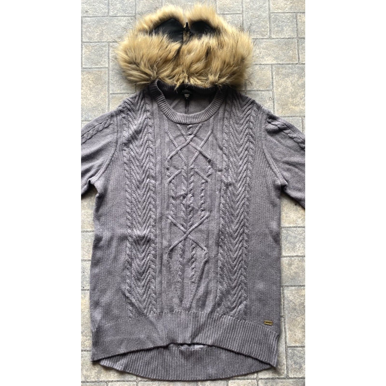 Vintage Nils WOMENS LARGE Francesca Sweater Removable Faux Fur Collar Pewter Heather NWT Size L / US 10 / IT 46 - 2 Thumbnail