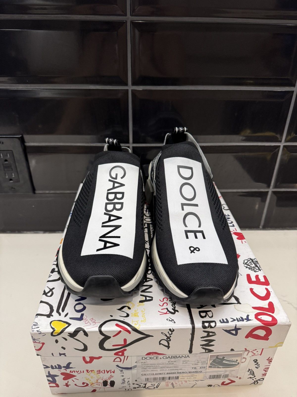 Dolce & Gabbana Dolce & Gabbana Sorrento Slip-On Sneakers Black/White Logo Size US 13 / EU 46 - 3 Thumbnail