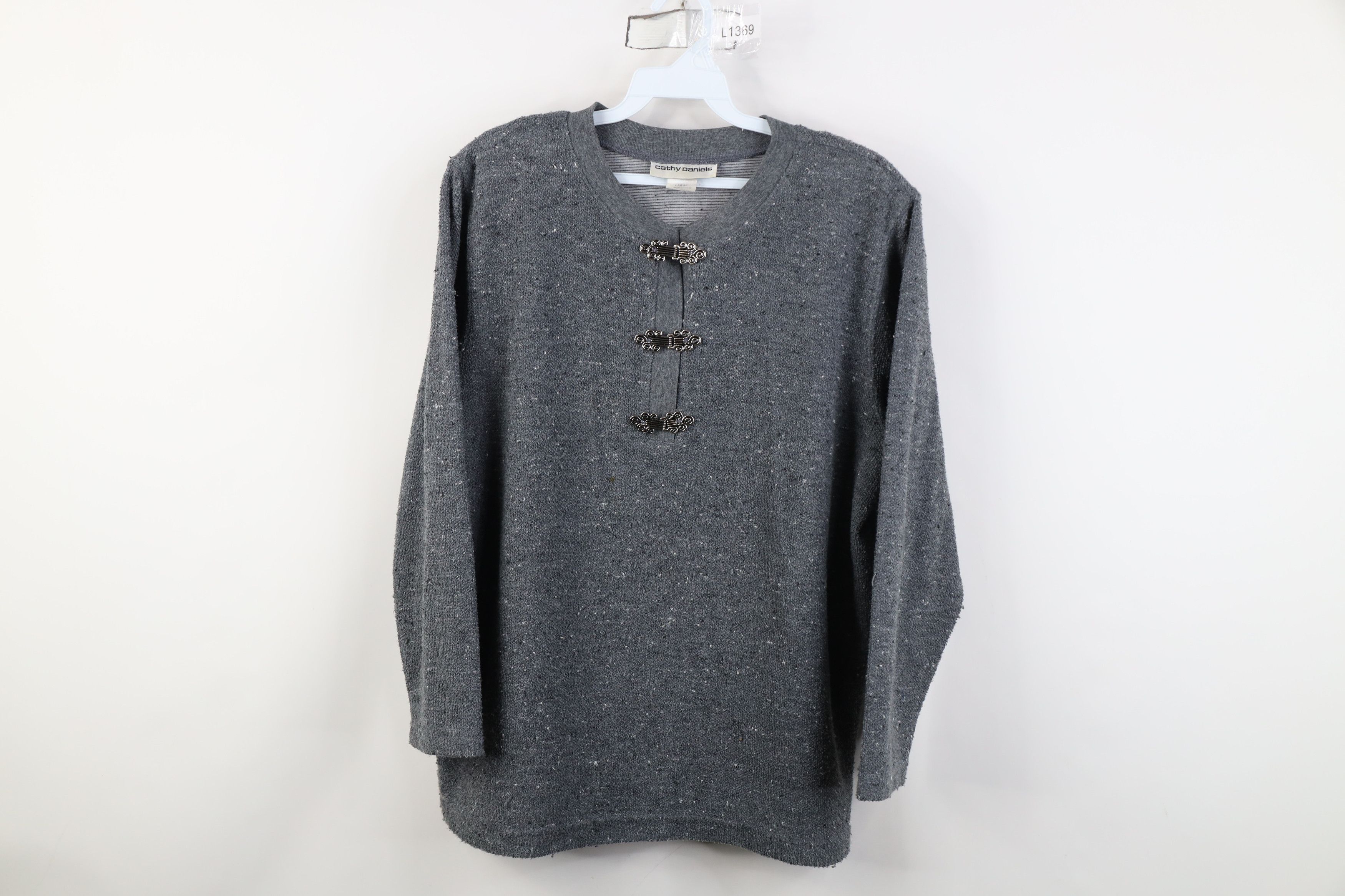 Vintage Vintage 90s Streetwear Thermal Knit Clasp Henley Sweater Size L / US 10 / IT 46 - 1 Thumbnail