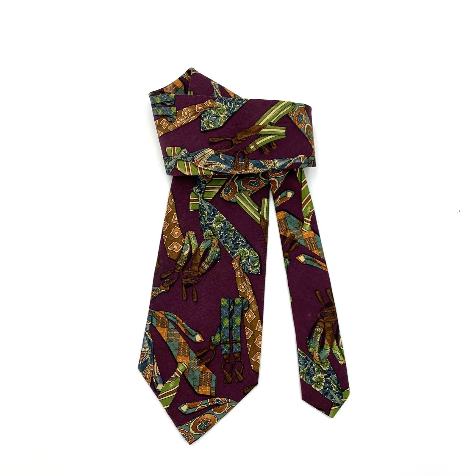 Polo Ralph Lauren × Vintage Polo Ralph Lauren Silk Tie 90s Necktie Print Burgundy Size ONE SIZE - 7 Thumbnail