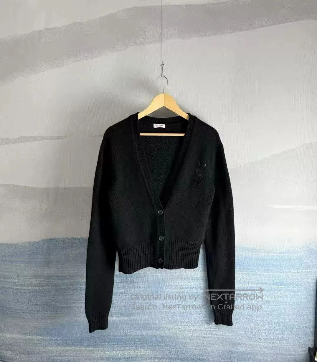 Saint Laurent Paris Saint Laurent Black Sequin Logo Cardigan. Size XS / US 0-2 / IT 36-38 - 1 Thumbnail