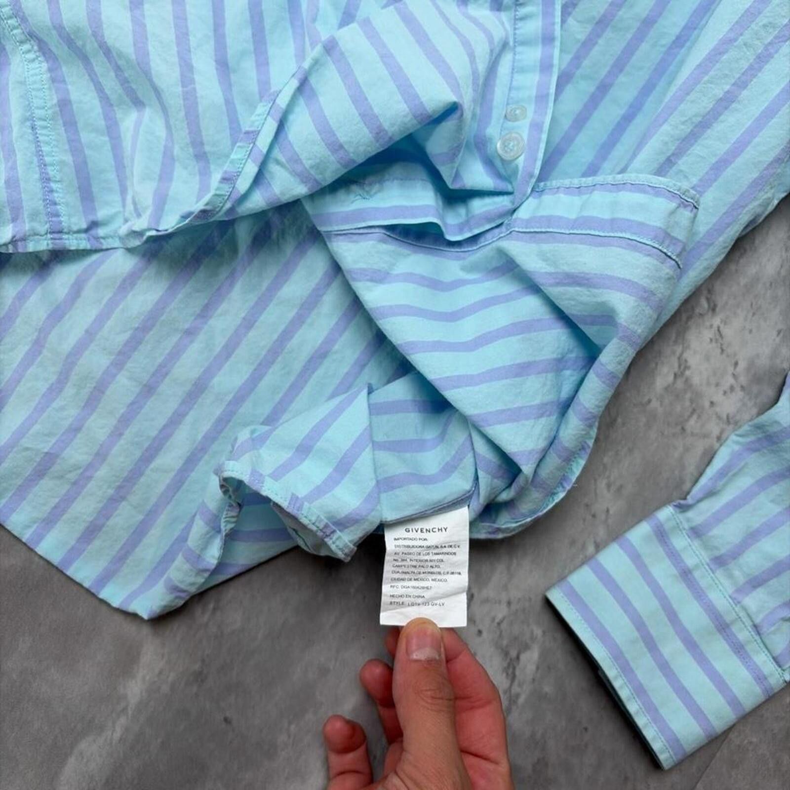 Givenchy Y2K Blue Givenchy Logo Striped Long Sleeve Button Up Shirt Size US M / EU 48-50 / 2 - 7 Thumbnail