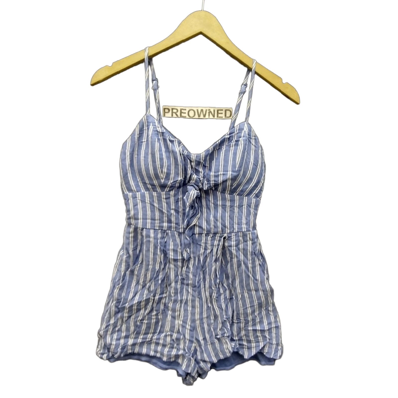 Vintage VINTAGE Lily Rose Romper Shirt XS Blue/White Stripe Summer Womens One-Piece Tie Knot Spaghetti Strap V-Neck Size 26" / US 2 / IT 38 - 1 Thumbnail