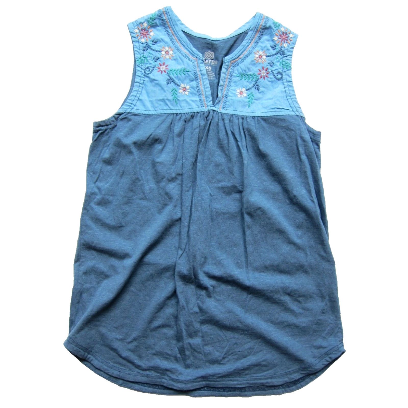 Vintage VINTAGE Sherpa Nepal Cotton Jersey Blue Embroidered Floral Sleeveless Tank Blouse XS Size XS / US 0-2 / IT 36-38 - 2 Thumbnail