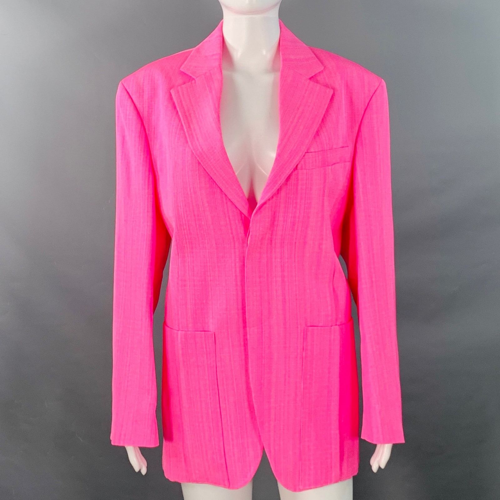 Jacquemus S Le Raphia Pink White Viscose Blend Notch Lapel Jacket Size S / US 4 / IT 40 - 1 Thumbnail
