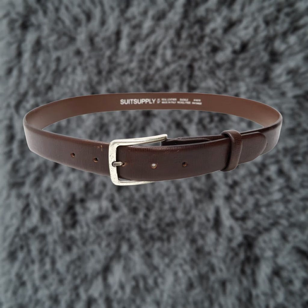 Suitsupply Suitsupply Belt Men’s 85/34 Genuine Leather Square Buckle Adjustable Textured Belt Mens 85/34 Brown Leather Size ONE SIZE - 1 Thumbnail
