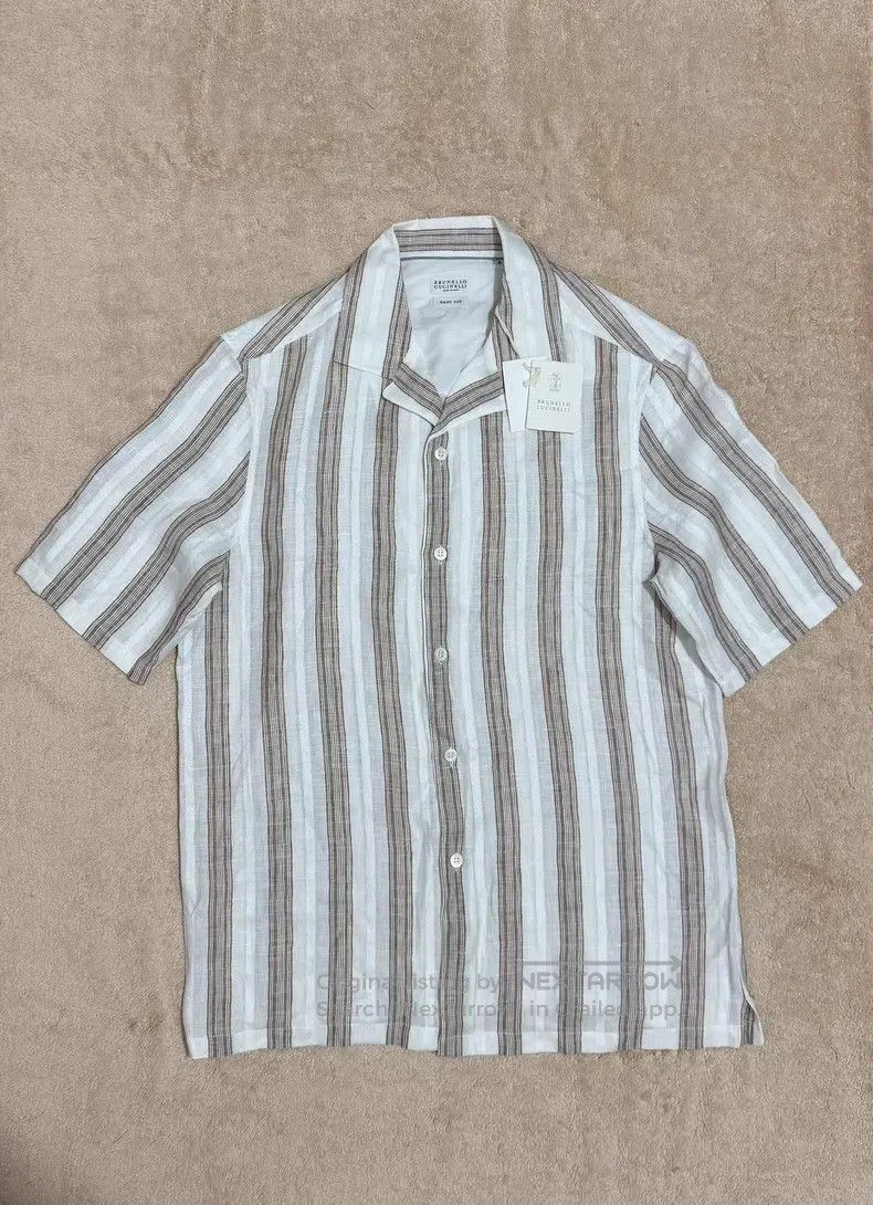 Brunello Cucinelli Brunello Cucinelli Linen short-sleeved shirt, Cuban collar Size US S / EU 44-46 / 1 - 1 Thumbnail