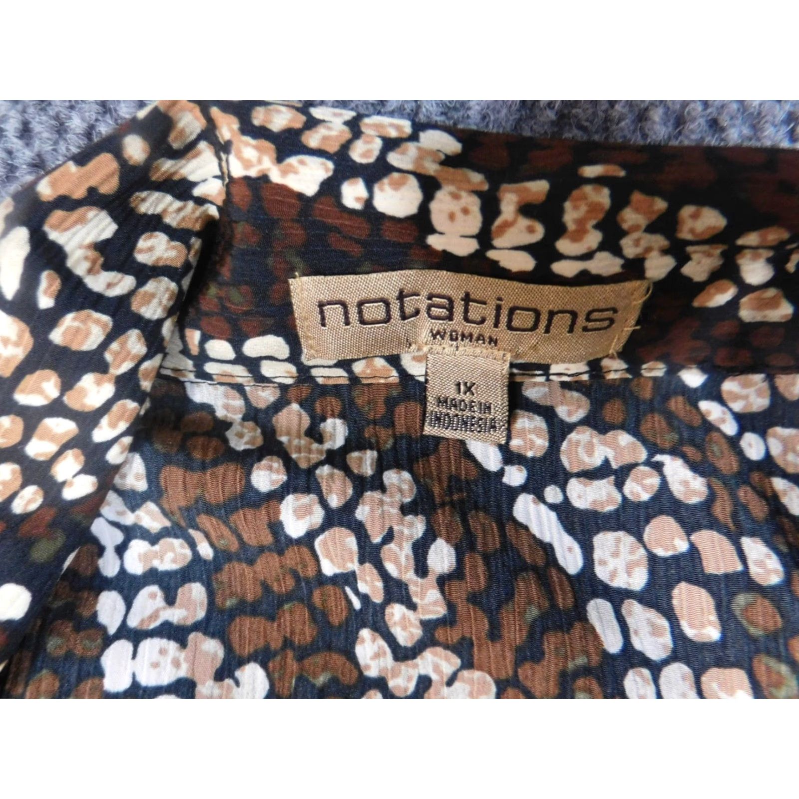 Vintage Notations Button-Up Blouse 1X Plus Brown Short Sleeve Crew Neck Pullover Casual Polyester Floral Down Fit Regular Womens Size XL / US 12-14 / IT 48-50 - 5 Thumbnail