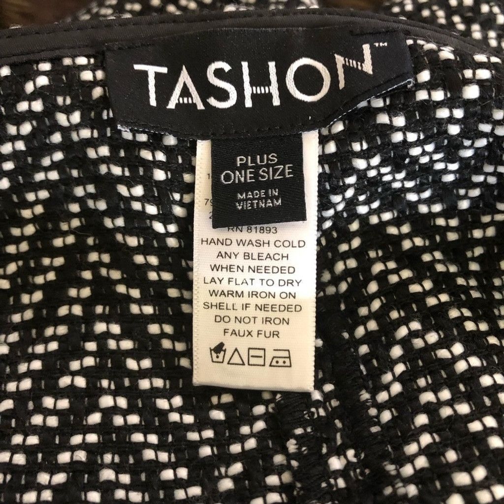 Vintage Poncho Chevron Faux Fur Trim Pullover Black/White Size M / US 6-8 / IT 42-44 - 11 Thumbnail