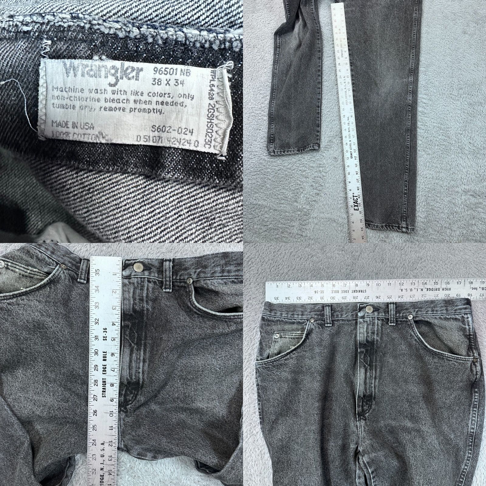 Wrangler VINTAGE Wrangler Rugged Wear Jeans 35x33 Black USA Mens Regular 90s Cowboy USA 5-Pocket Denim Jeans Size US 35 - 8 Thumbnail