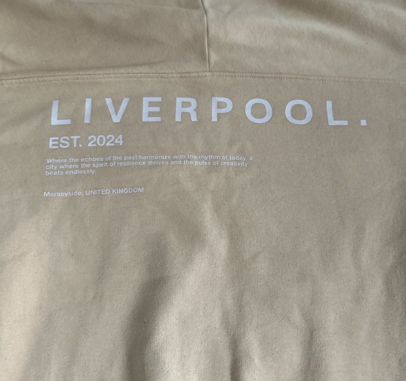 Bershka Beige “Liverpool EST. 2024” Half-Zip Sweatshirt Size L / US 10 / IT 46 - 4 Thumbnail