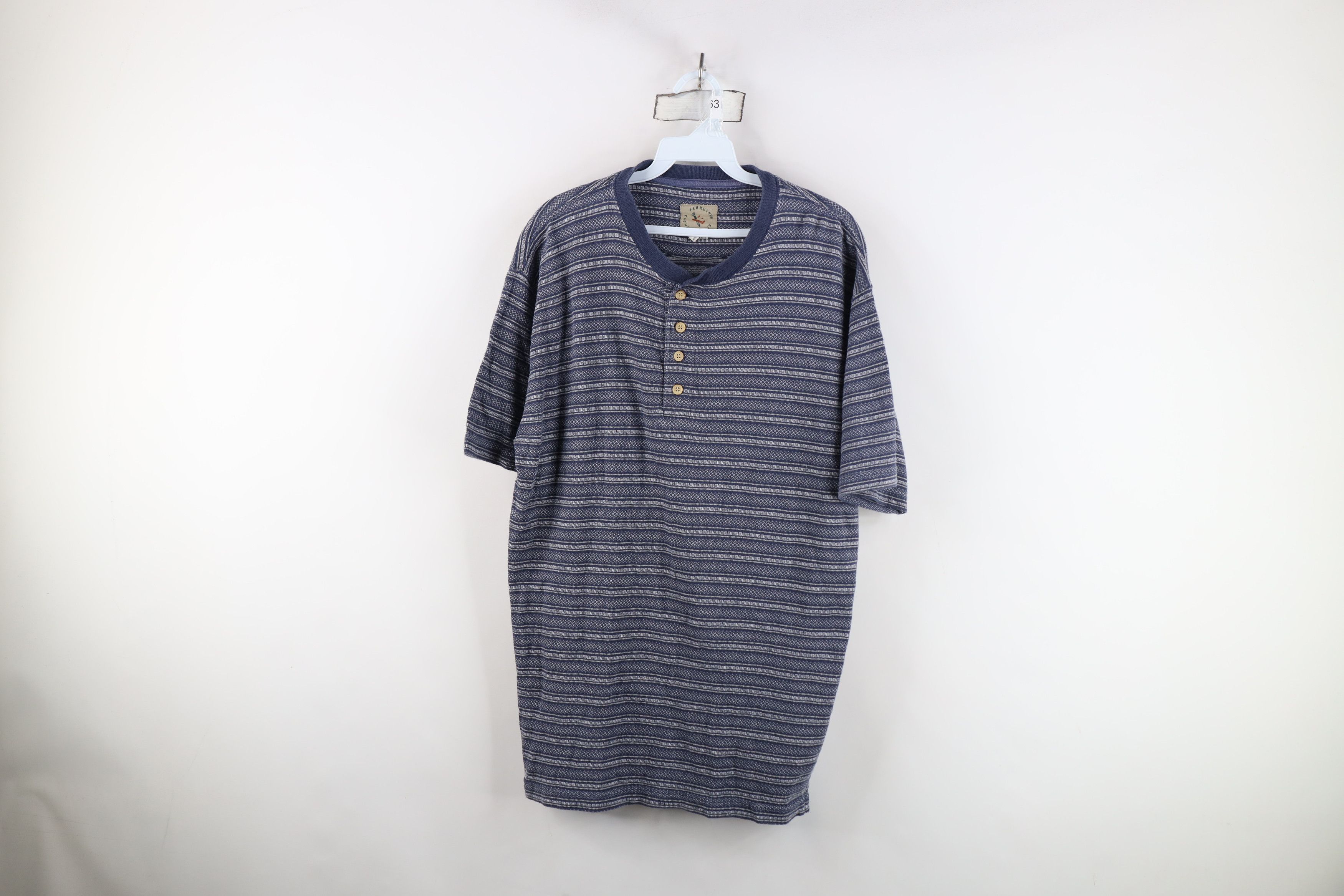 Vintage Vintage 90s Streetwear Striped Knit Henley T-Shirt Size US M / EU 48-50 / 2 - 1 Thumbnail