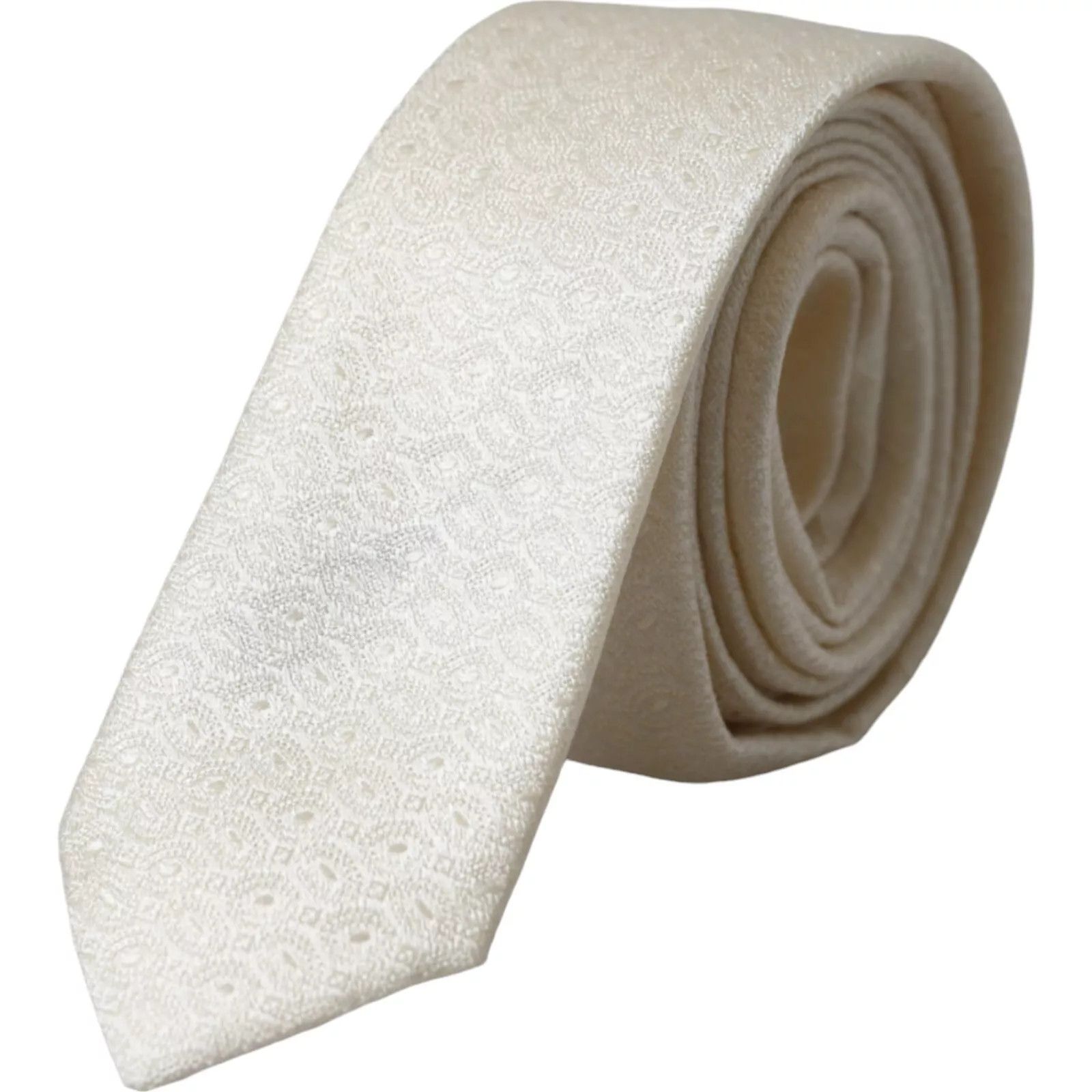 Dolce & Gabbana Off White Patterned Silk Adjustable Men Men's Tie Size ONE SIZE - 1 Thumbnail